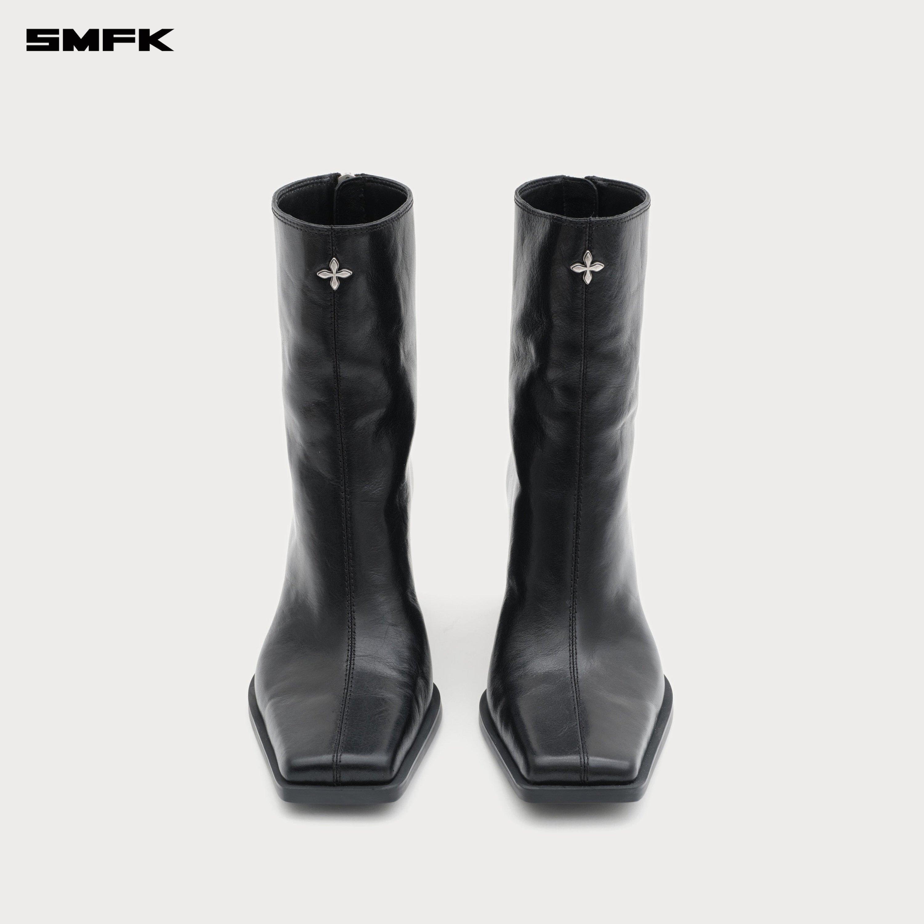 Compass Stage Leather High-heeled Boots Midnight Black