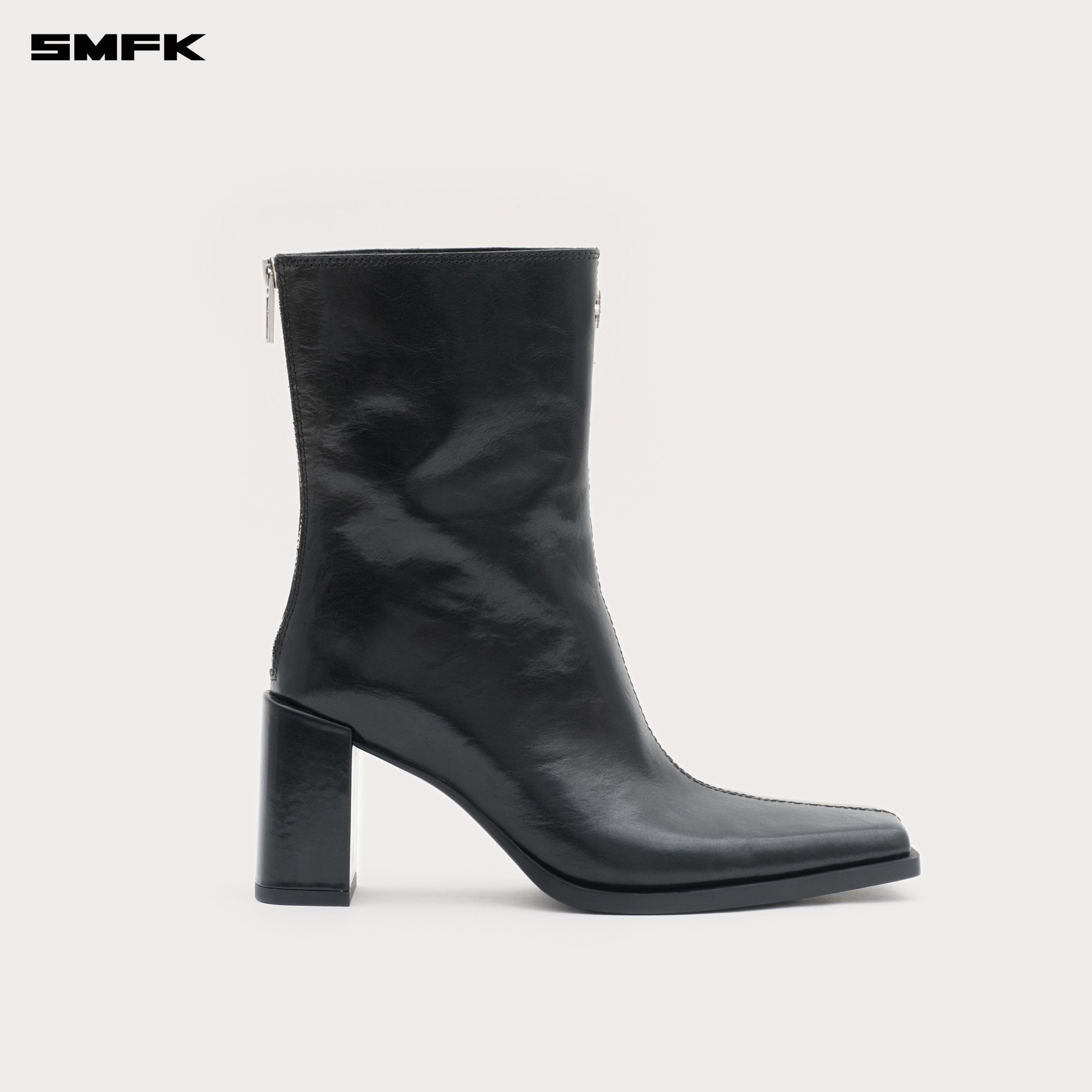 Compass Stage Leather High-heeled Boots Midnight Black