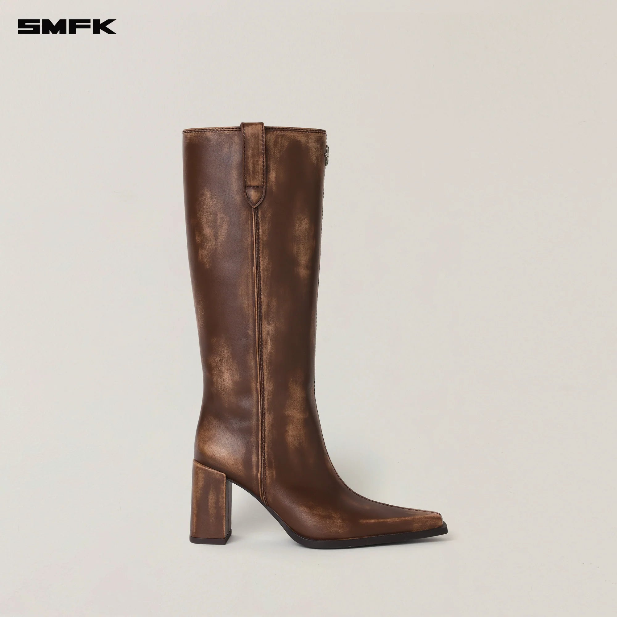 COMPASS BADGE SWORD LEATHER HIGH HEEL BOOTS WILD HORSE BROWN PATINA