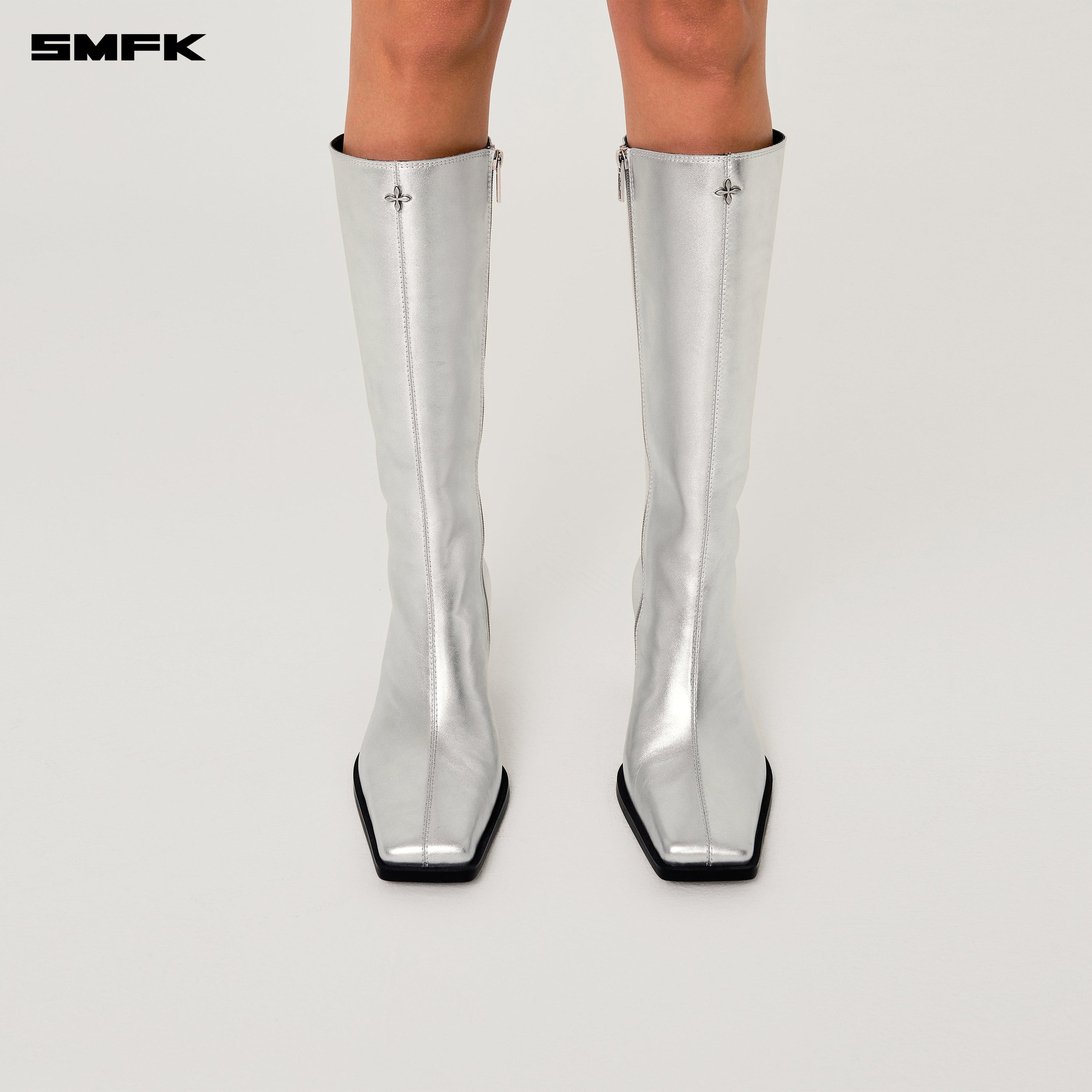 Compass Stage Leather High Boots Nebula Silver