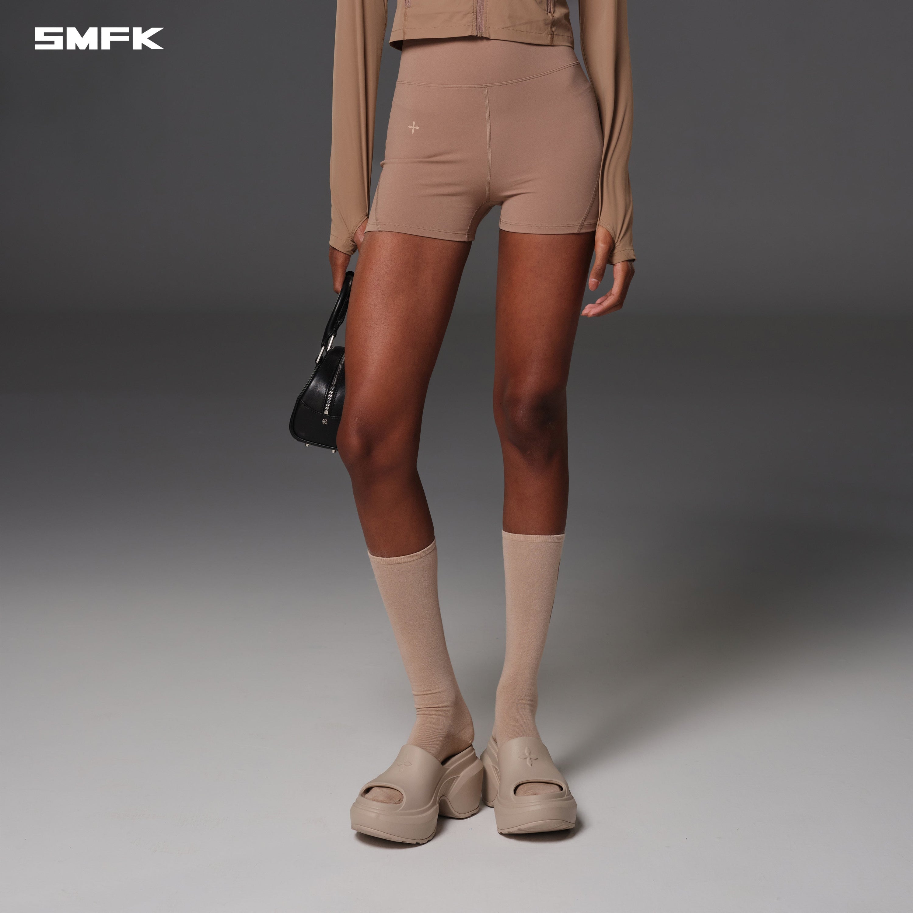 FOCUS GYM HIGH WAIST SHORTS/Lycra Nylon WILD BROWN