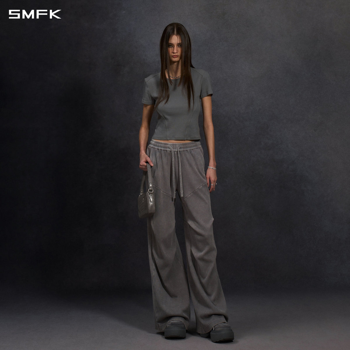 POISE SPORTS LINES TEE / COMBED COTTON+LYCRA STORM GREY