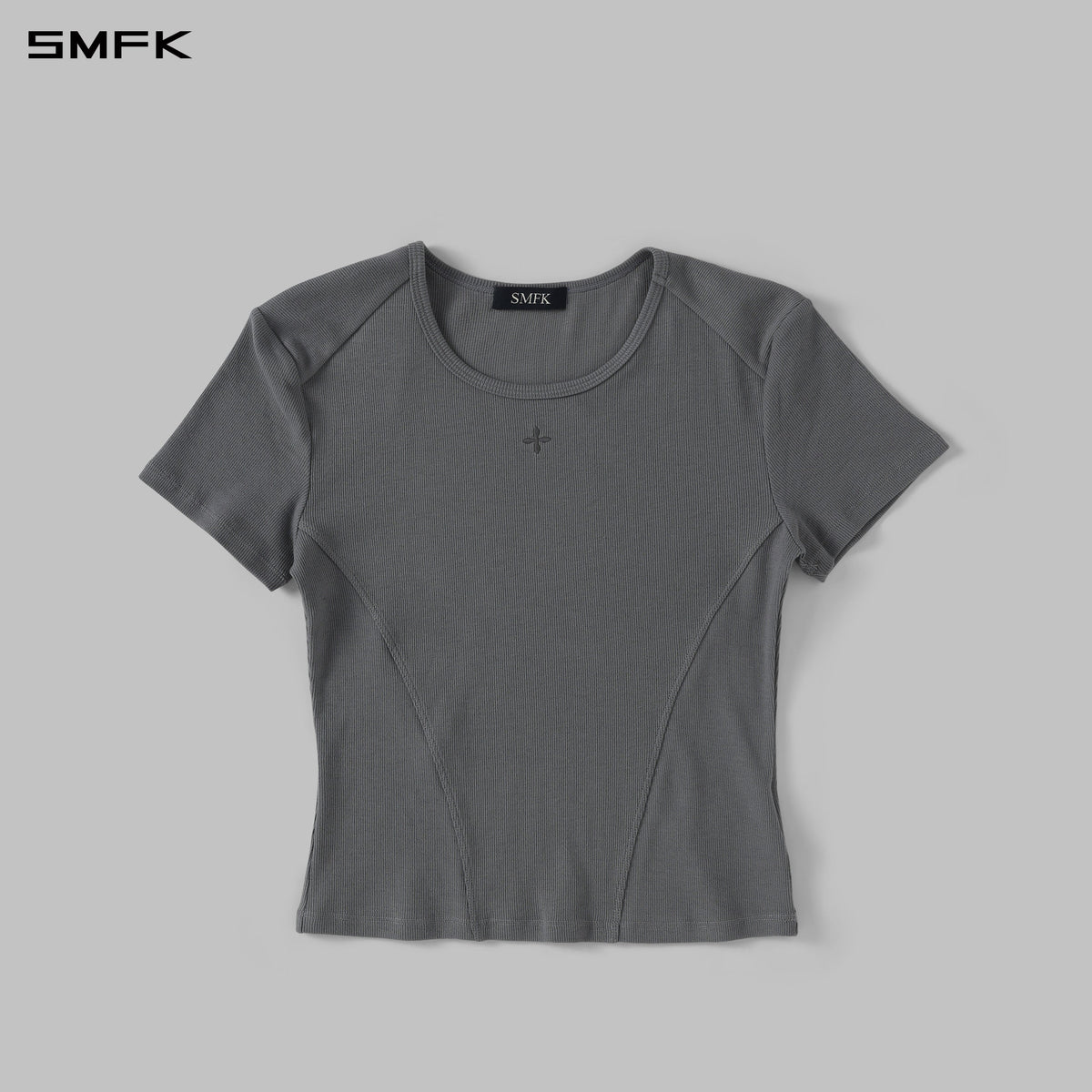 POISE SPORTS LINES TEE / COMBED COTTON+LYCRA STORM GREY