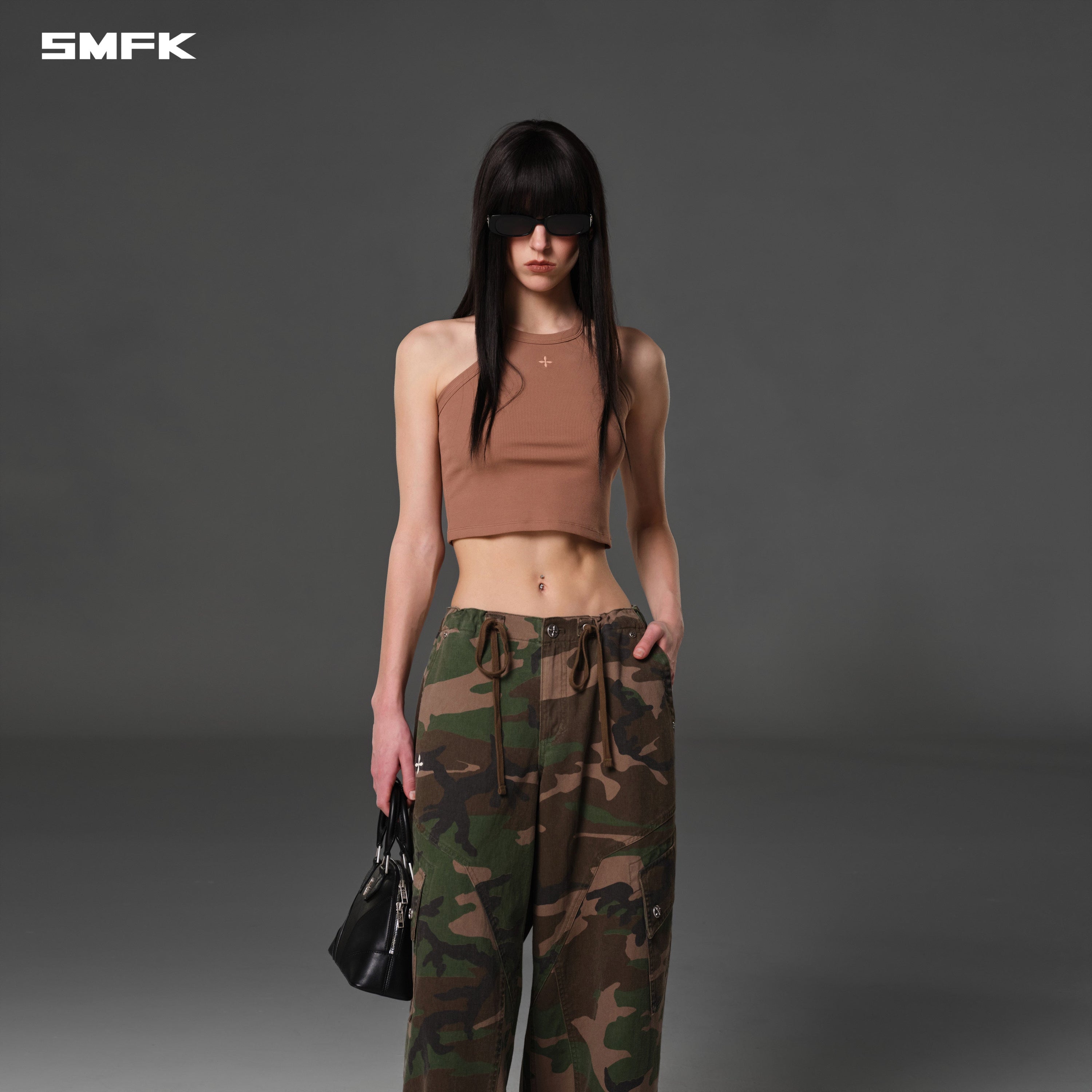 POISE ROUND-NECK TANK/COTTON WILD BROWN