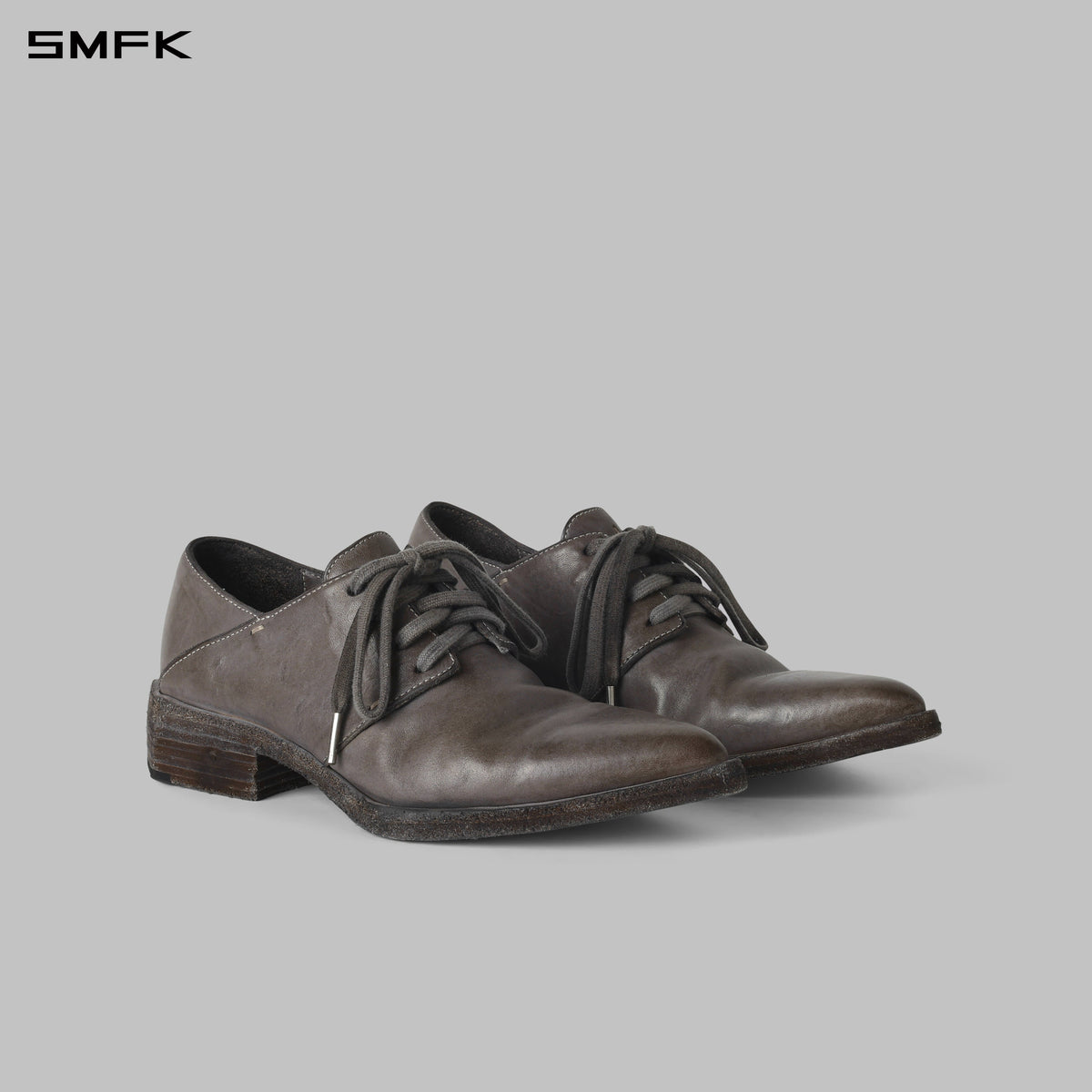 SCULPTED HANDCRAFTED SHARP DERBY SHOES/LEATHER/W GLACIER GREY