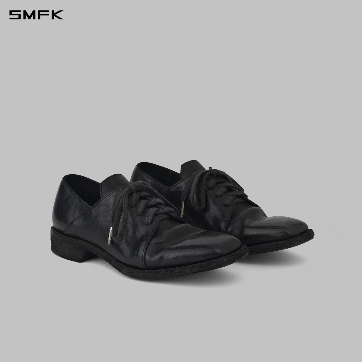 SCULPTURAL HANDCRAFTED ARTISTIC DERBY SHOES/LEATHER/W WILD BLACK
