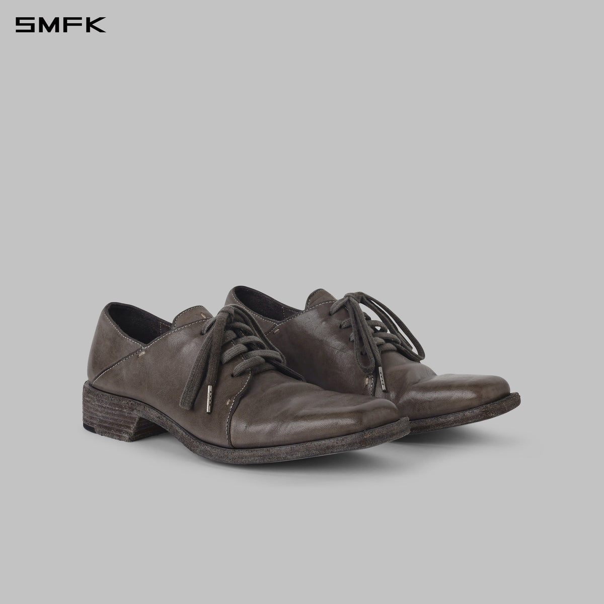 SCULPTURAL HANDCRAFTED ARTISTIC DERBY SHOES/LEATHER/W GLACIER GREY