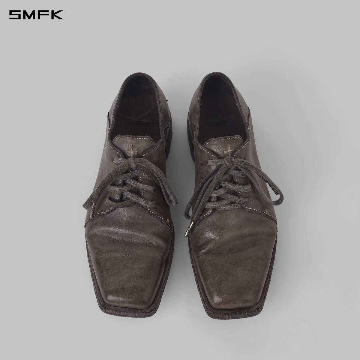 SCULPTURAL HANDCRAFTED ARTISTIC DERBY SHOES/LEATHER/W GLACIER GREY