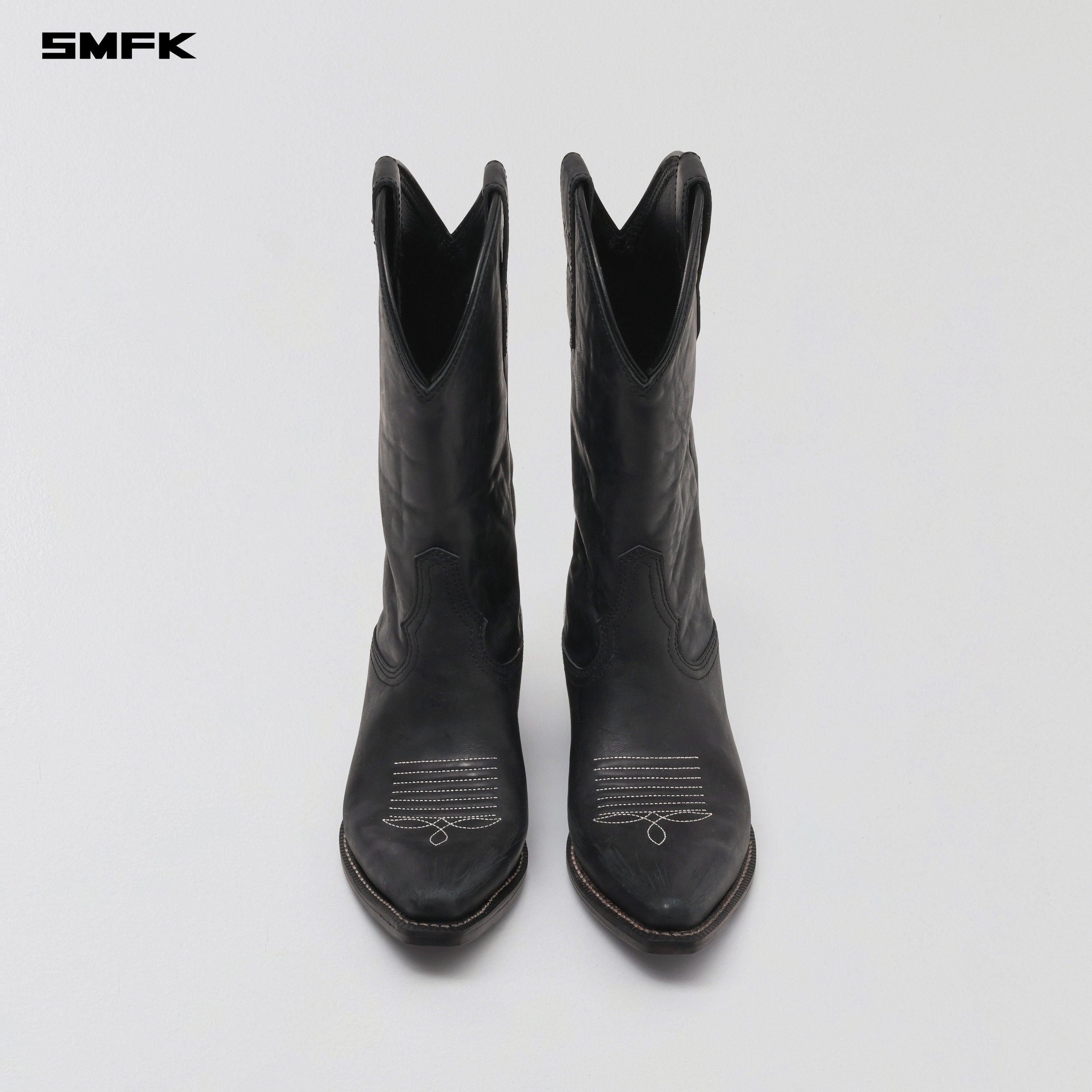VINTAGE NOMADIC LEATHER COWBOY BOOTS/HANDMADE WILD BLACK