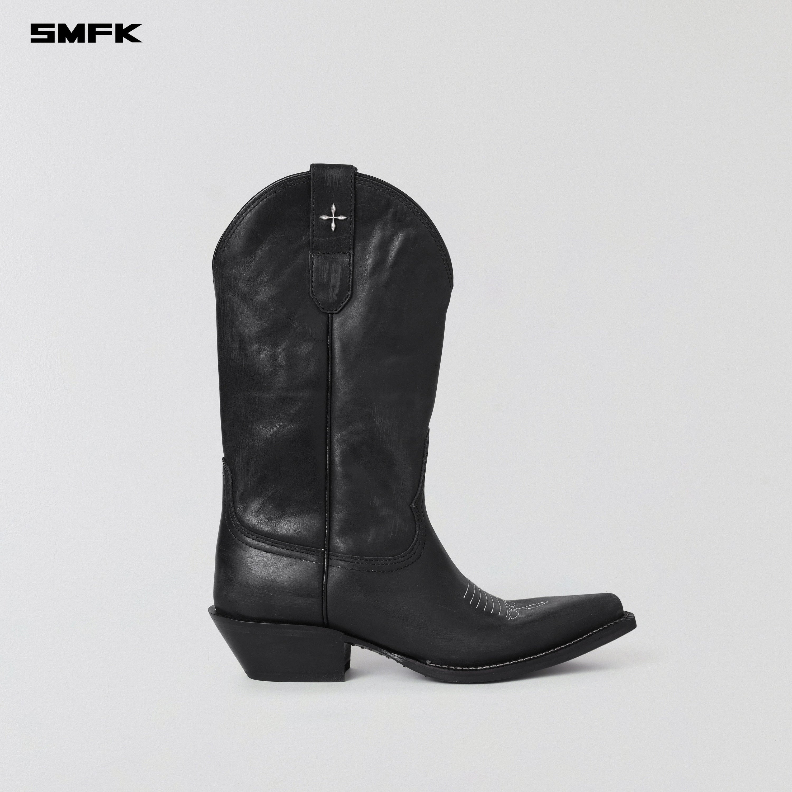 VINTAGE NOMADIC LEATHER COWBOY BOOTS/HANDMADE WILD BLACK