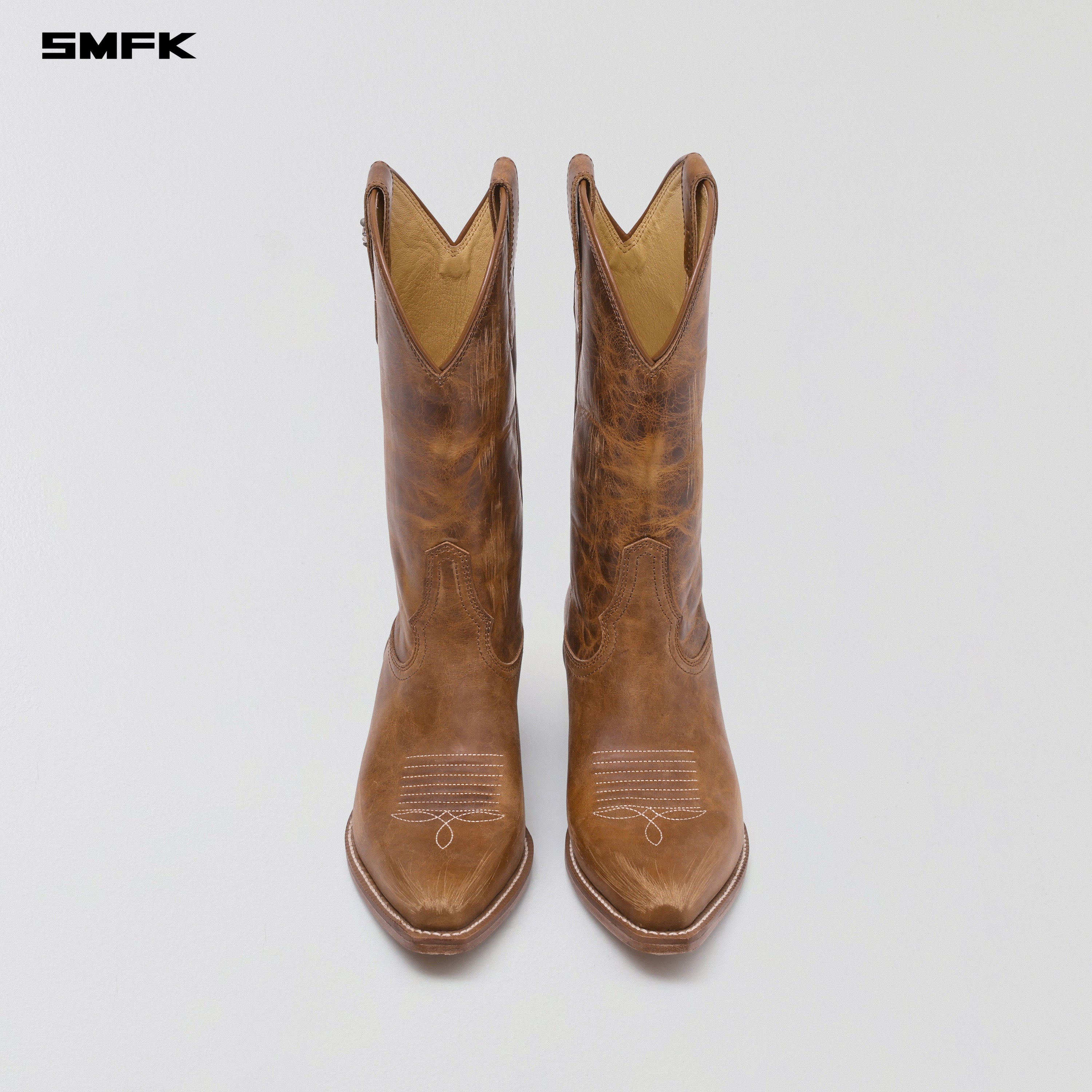 VINTAGE NOMADIC LEATHER COWBOY BOOTS/HANDMADE WILD BROWN