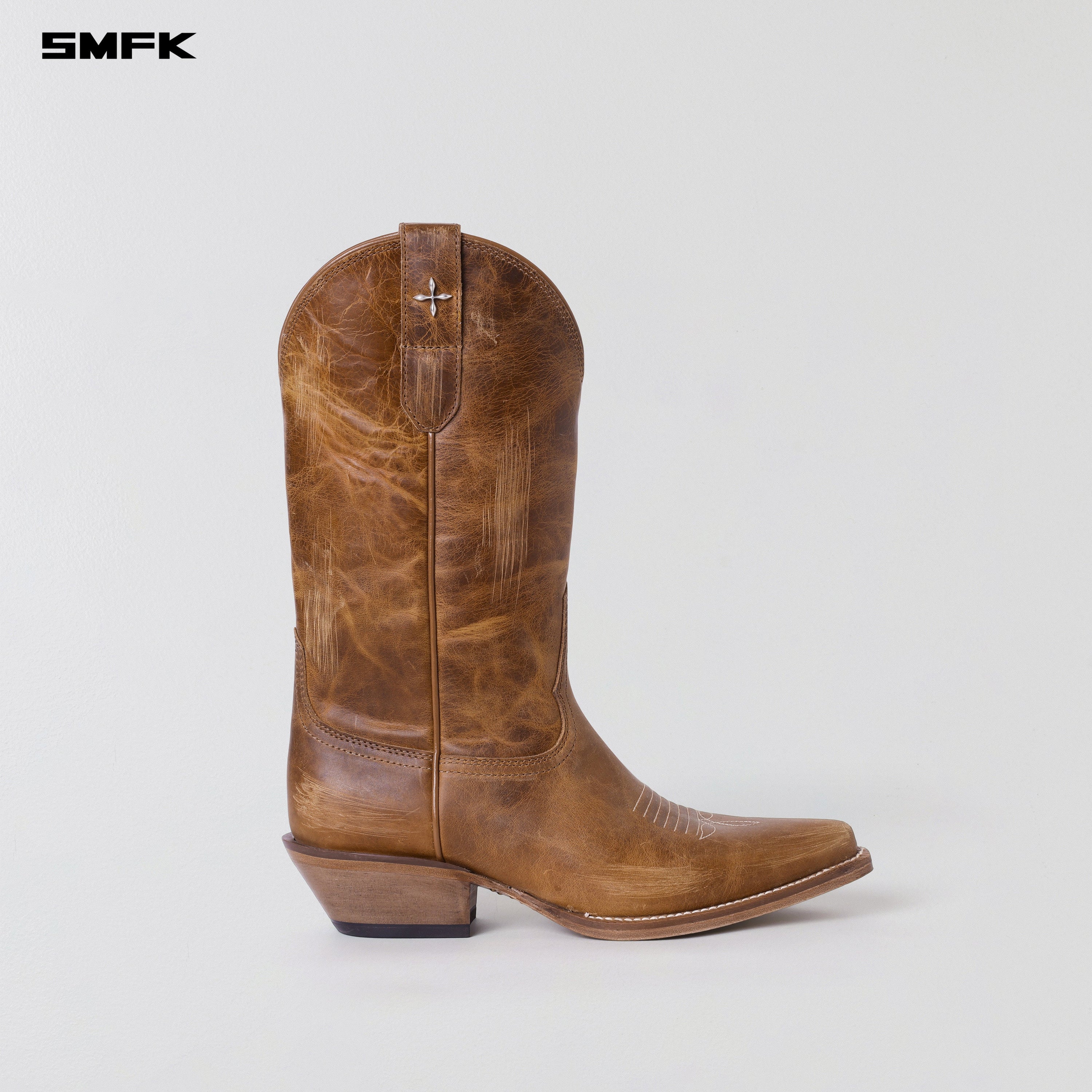 VINTAGE NOMADIC LEATHER COWBOY BOOTS/HANDMADE WILD BROWN
