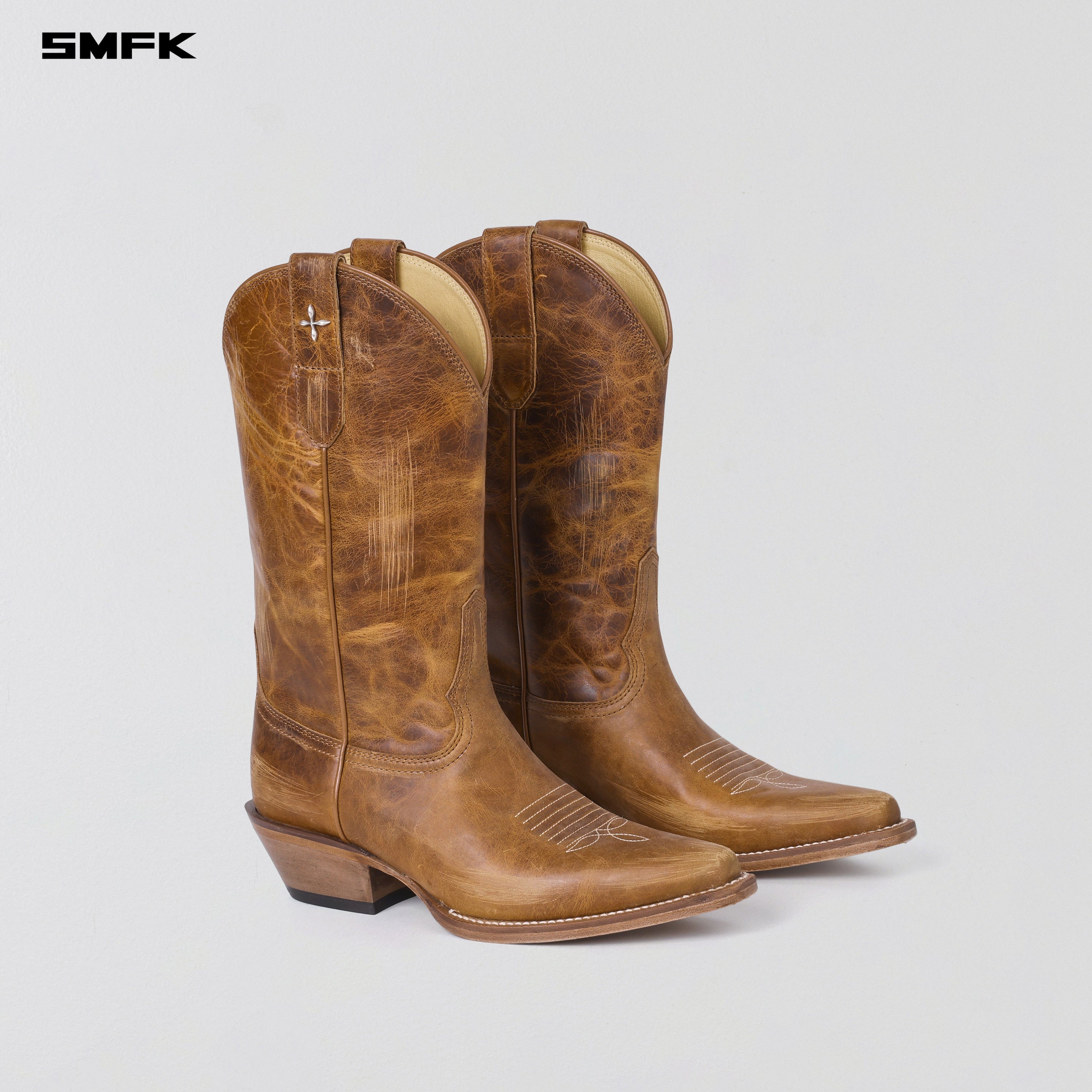 VINTAGE NOMADIC LEATHER COWBOY BOOTS/HANDMADE WILD BROWN