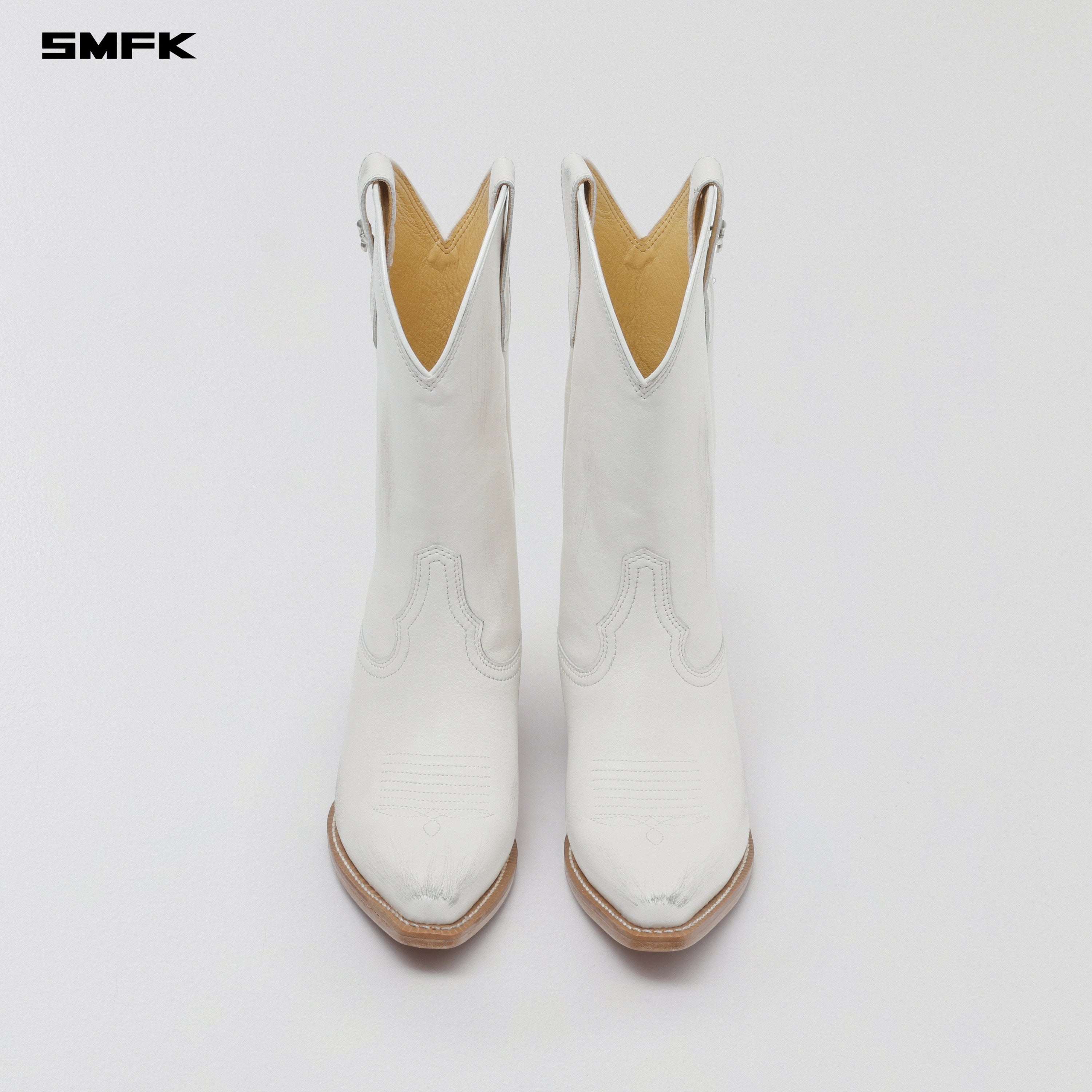 VINTAGE NOMADIC LEATHER COWBOY BOOTS/HANDMADE CLOUD WHITE