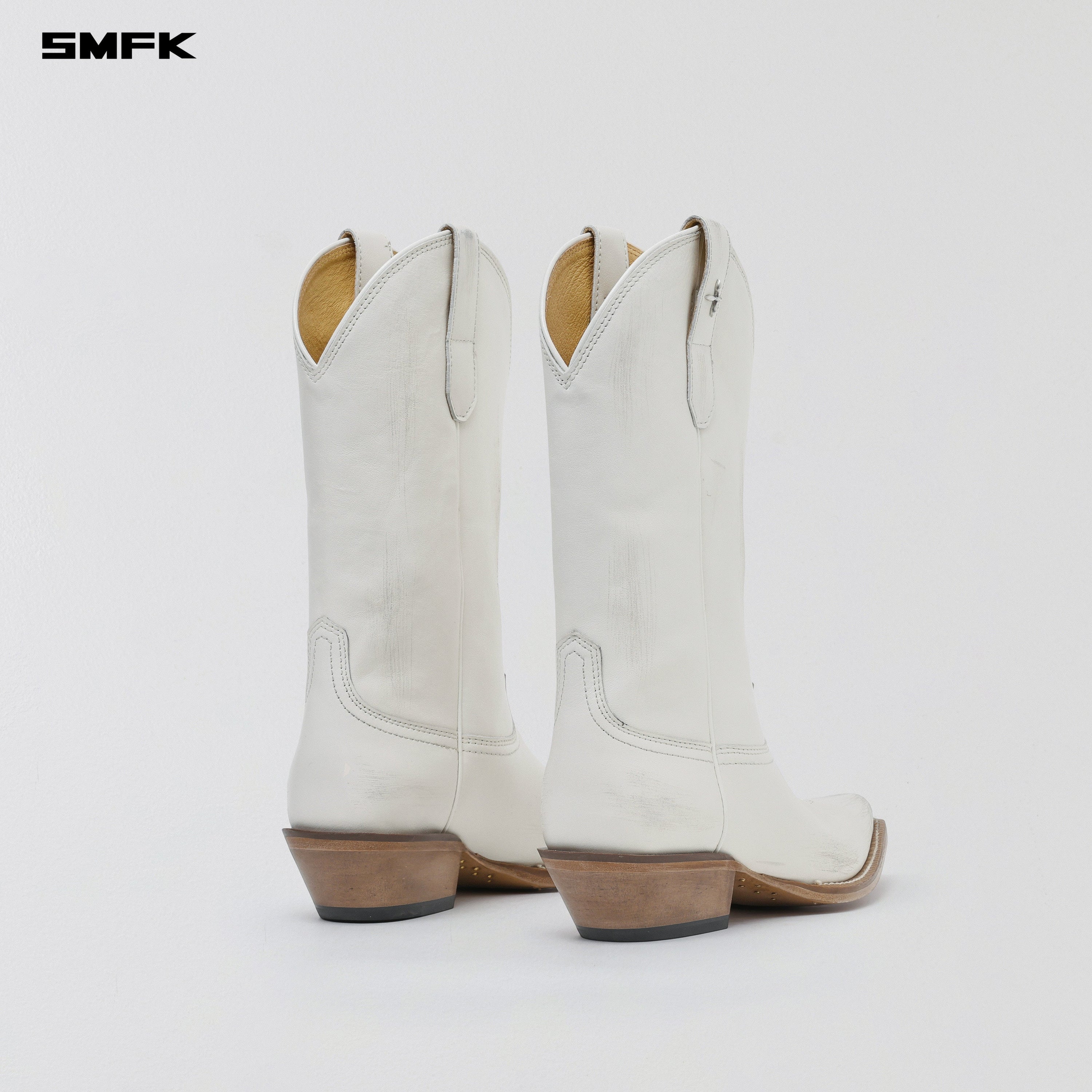 VINTAGE NOMADIC LEATHER COWBOY BOOTS/HANDMADE CLOUD WHITE