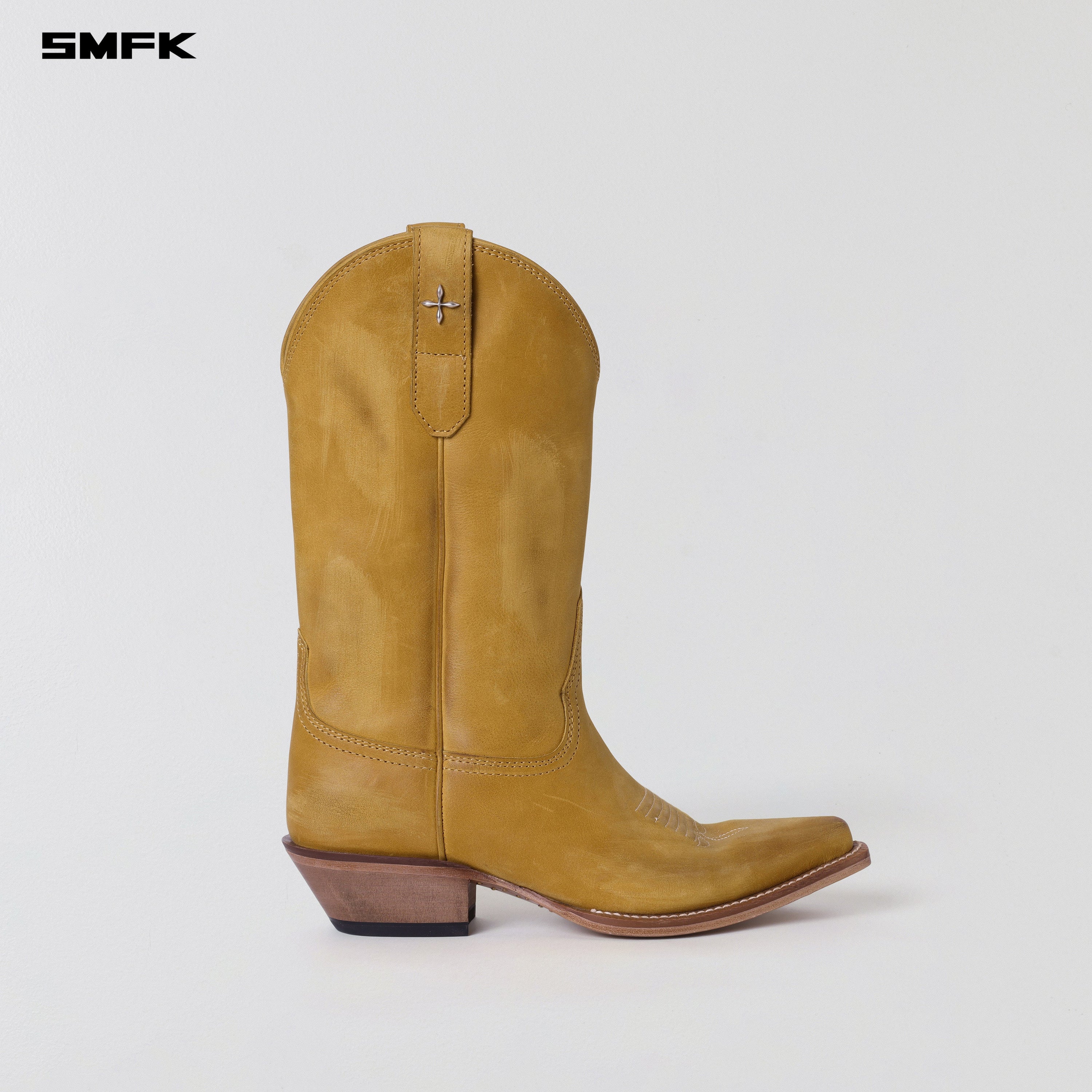 VINTAGE NOMADIC LEATHER COWBOY BOOTS/HANDMADE VELVET YELLOW