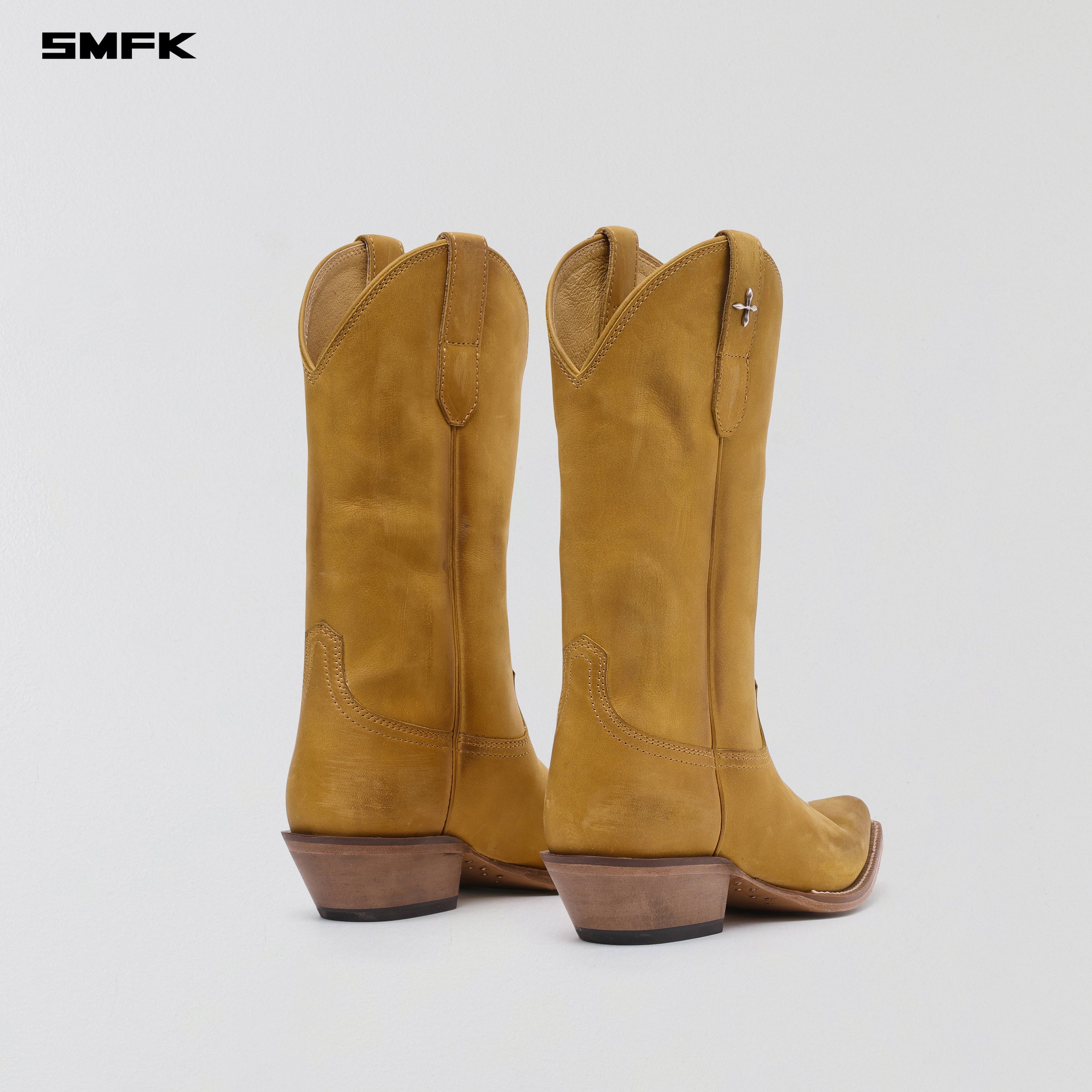 VINTAGE NOMADIC LEATHER COWBOY BOOTS/HANDMADE VELVET YELLOW