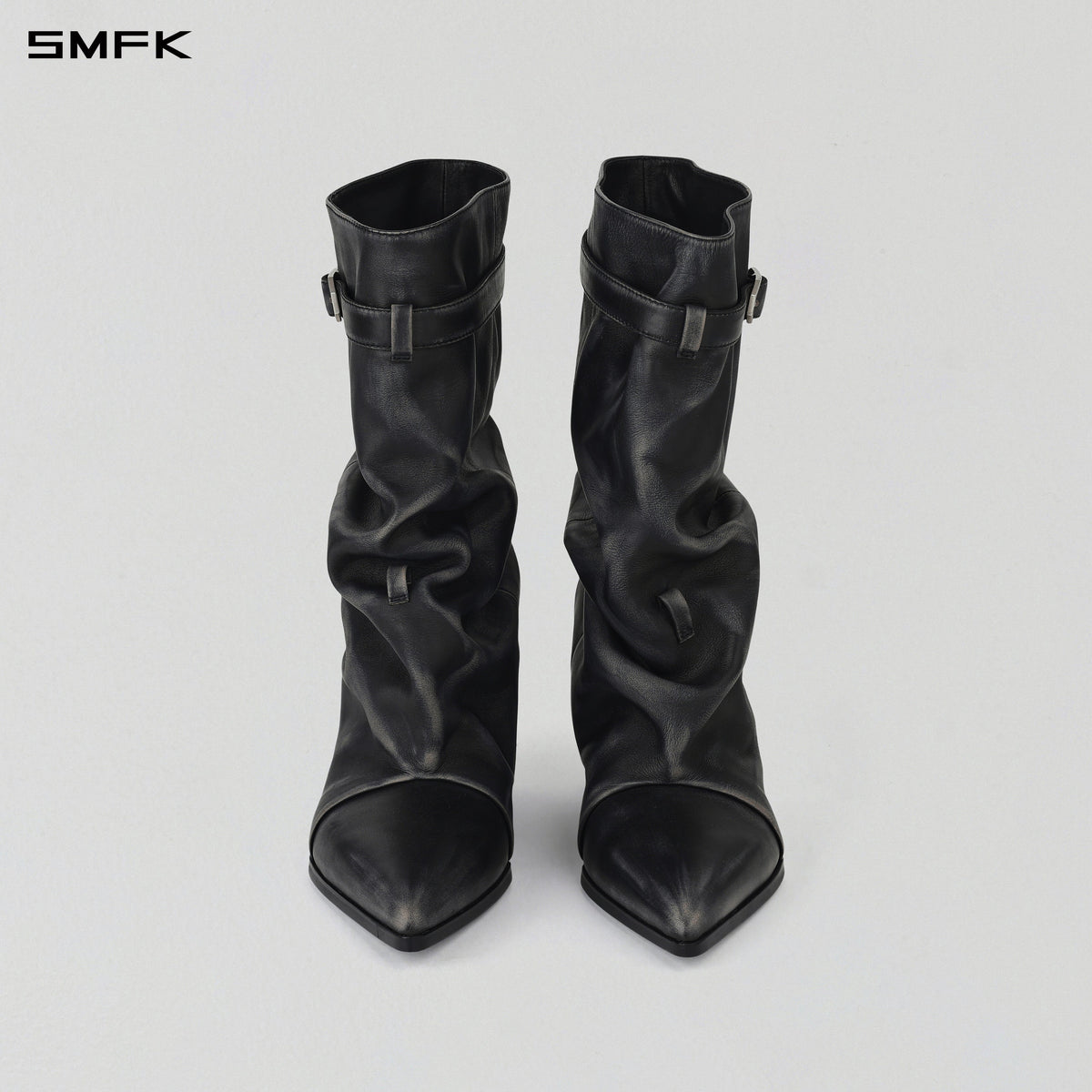 WIZARD MID-CALF COWBOY BOOTS/ HAND BURNISHED CALF/W GRAPHITE