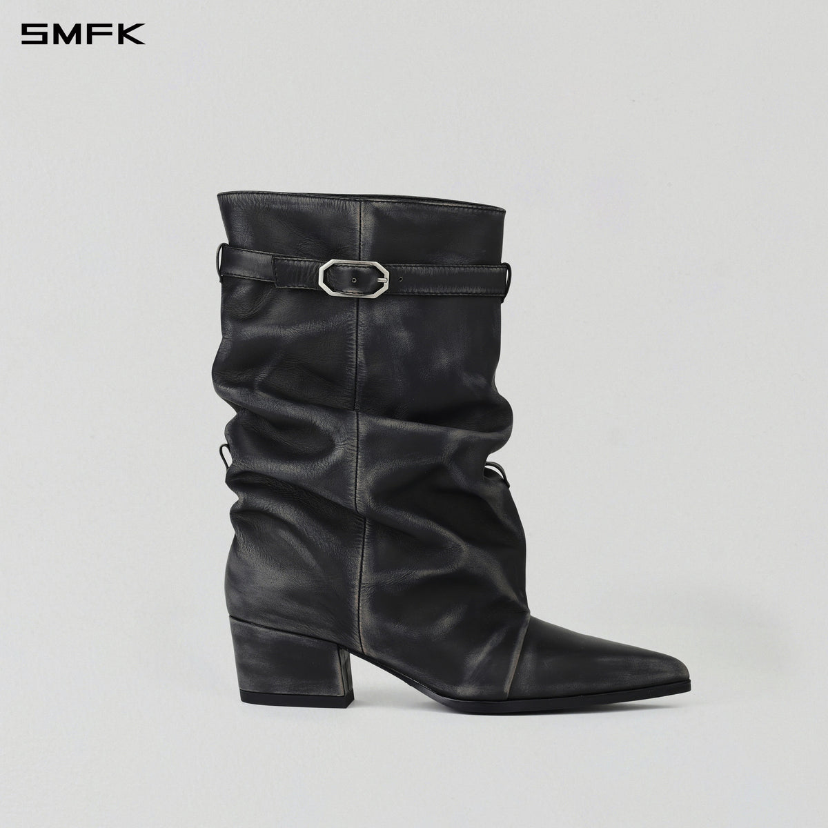 WIZARD MID-CALF COWBOY BOOTS/ HAND BURNISHED CALF/W GRAPHITE