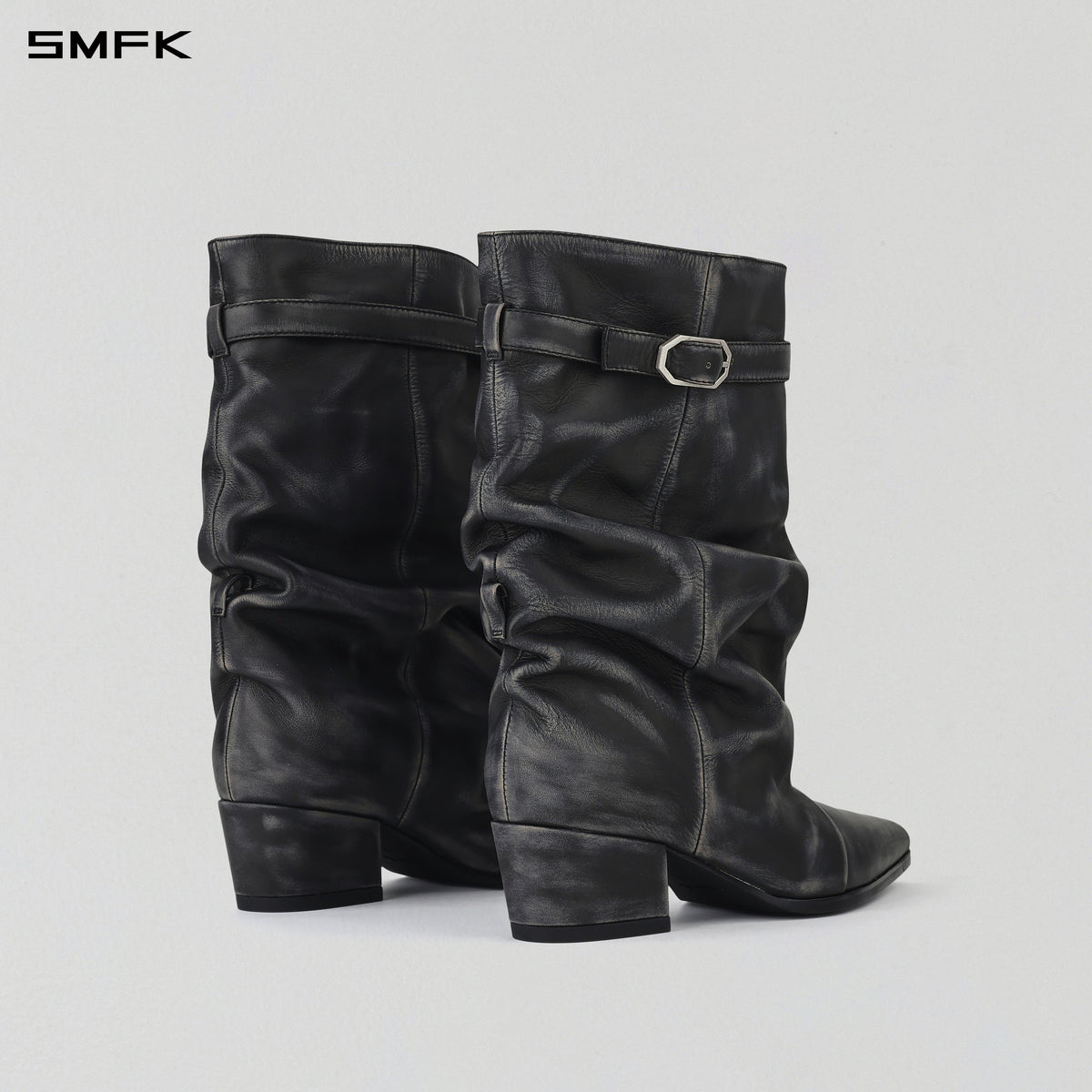 WIZARD MID-CALF COWBOY BOOTS/ HAND BURNISHED CALF/W GRAPHITE