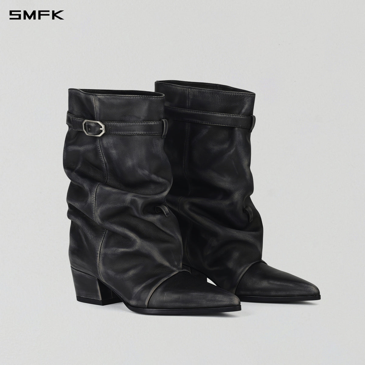 WIZARD MID-CALF COWBOY BOOTS/ HAND BURNISHED CALF/W GRAPHITE