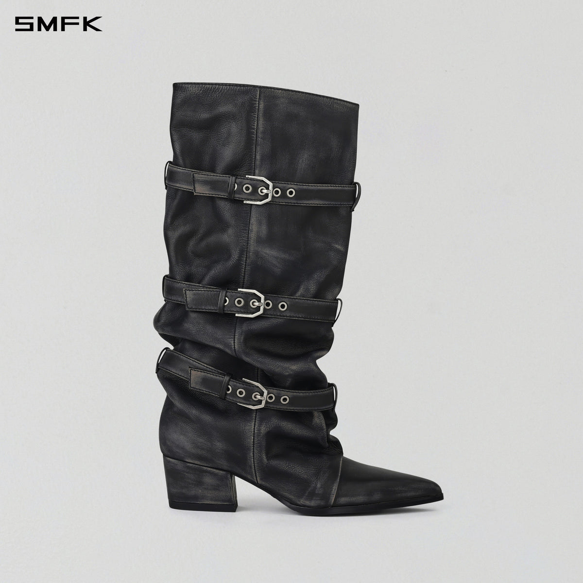 WIZARD HIGH-CALF COWBOY BOOTS/ HAND BURNISHED CALF/W GRAPHITE