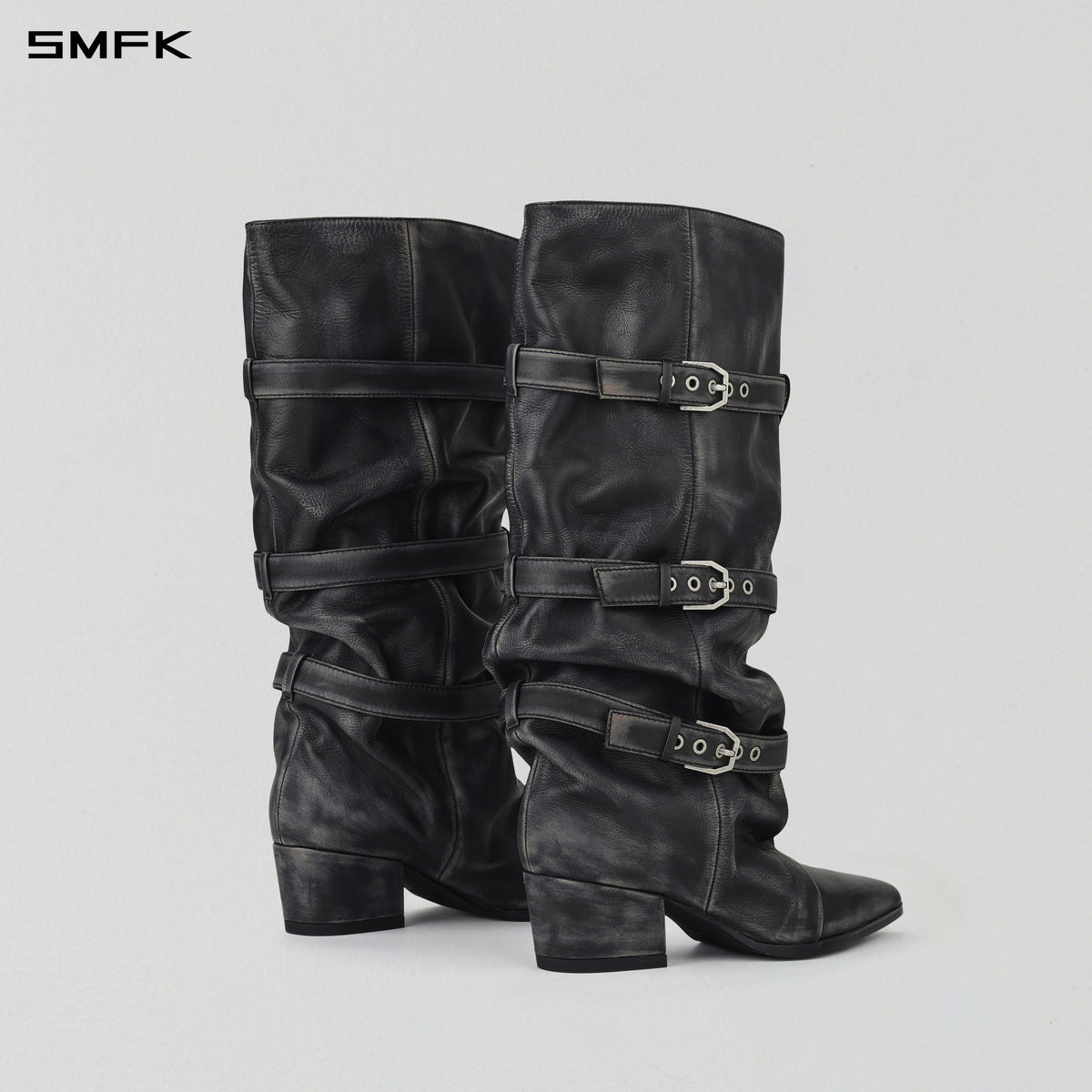 WIZARD HIGH-CALF COWBOY BOOTS/ HAND BURNISHED CALF/W GRAPHITE