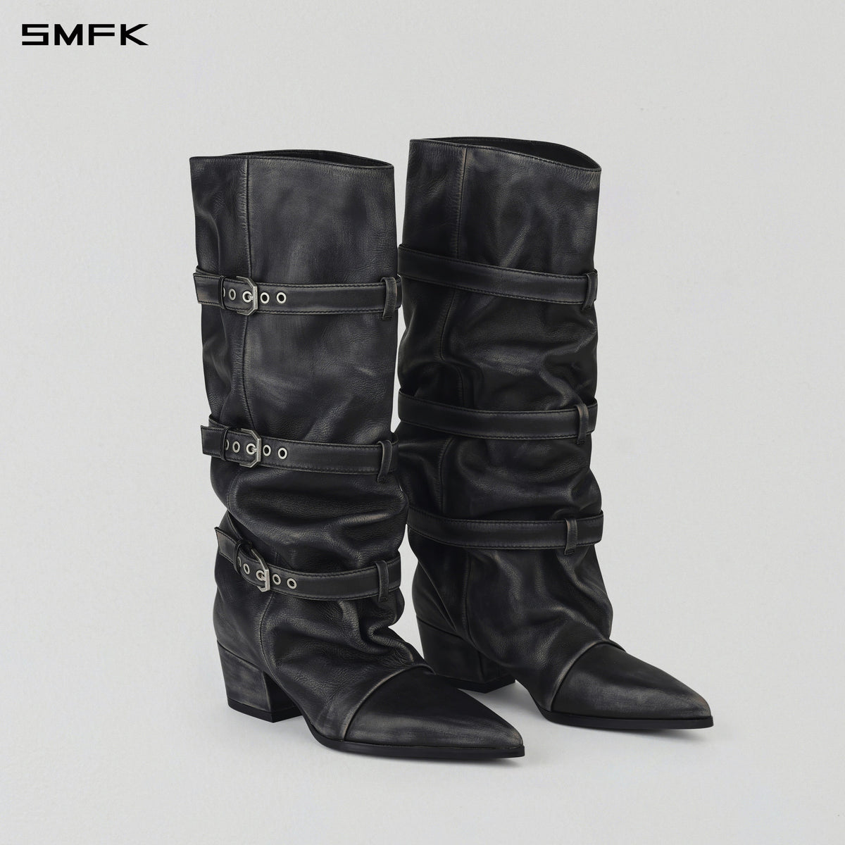 WIZARD HIGH-CALF COWBOY BOOTS/ HAND BURNISHED CALF/W GRAPHITE