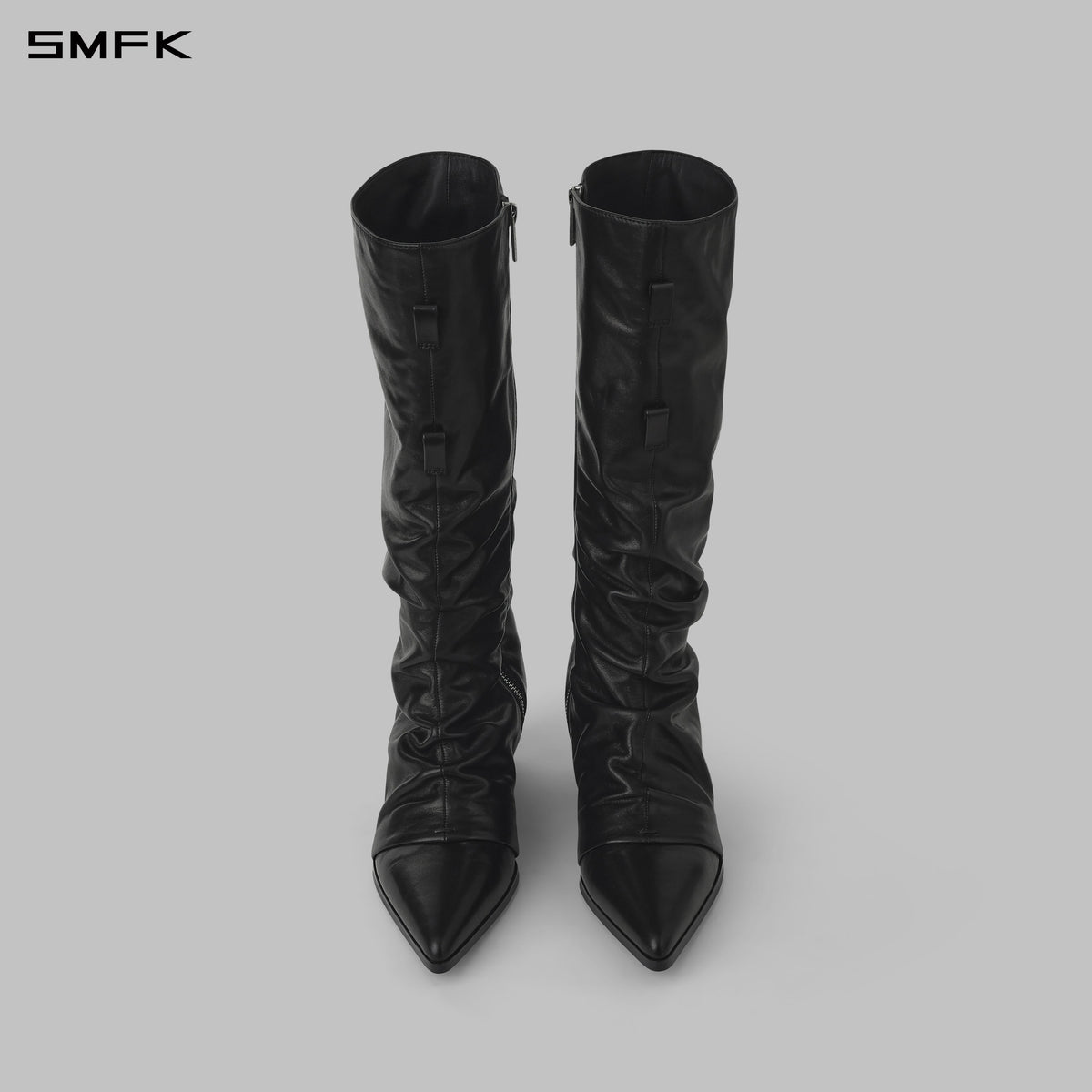WIZARD CREASE KNEE-HIGH THICK HEEL BOOTS/CALF/W WILD BLACK