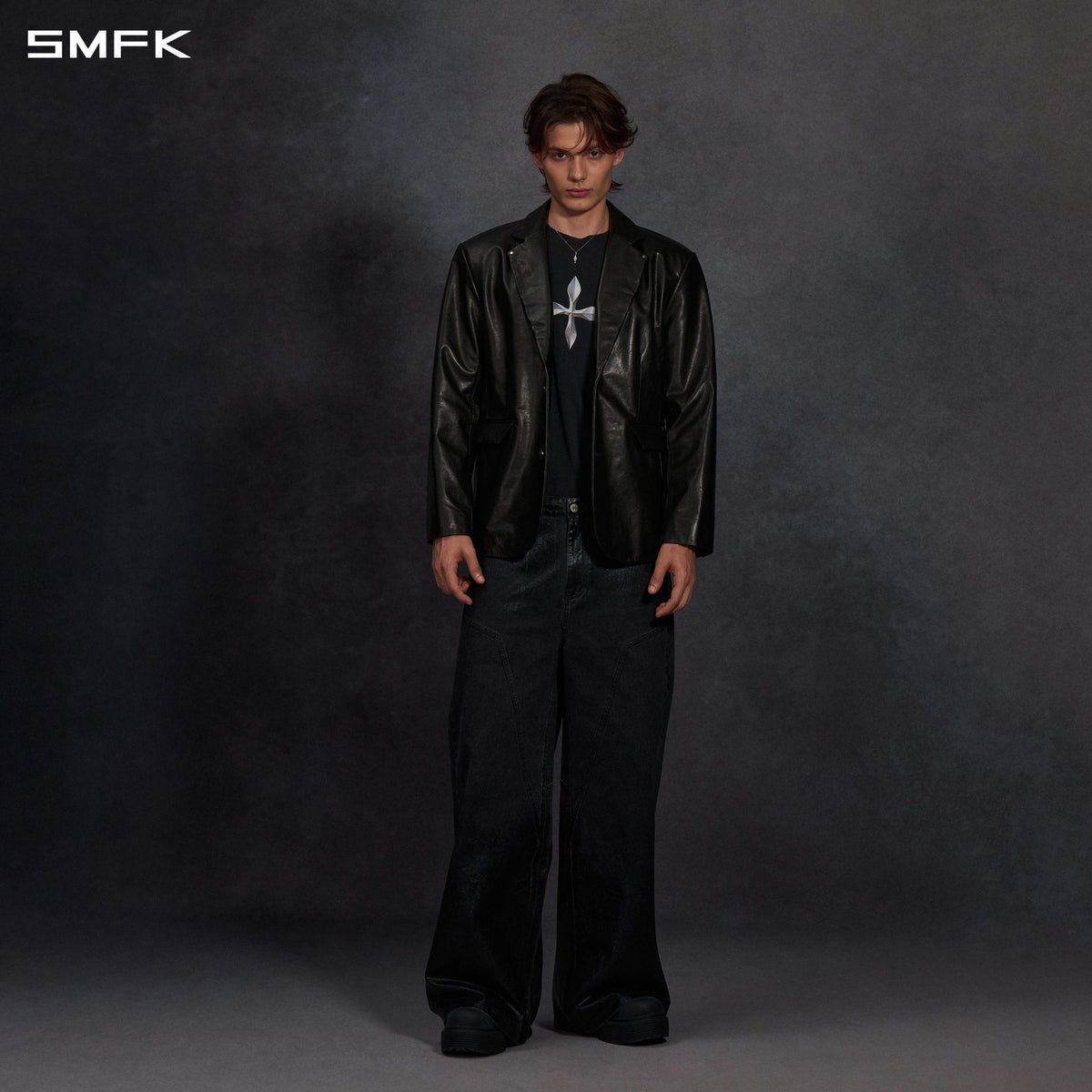 PERMANENT PROTO LEATHER SUIT/SOFT WAX CALF LEATHER/U MIDNIGHT BLACK