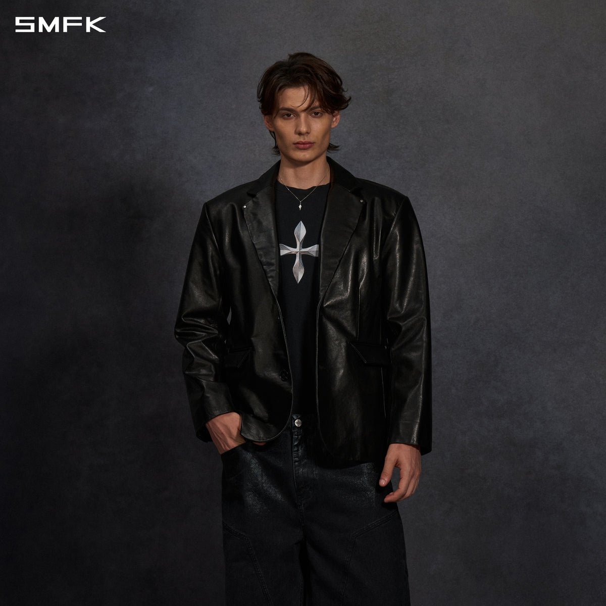 PERMANENT PROTO LEATHER SUIT/SOFT WAX CALF LEATHER/U MIDNIGHT BLACK