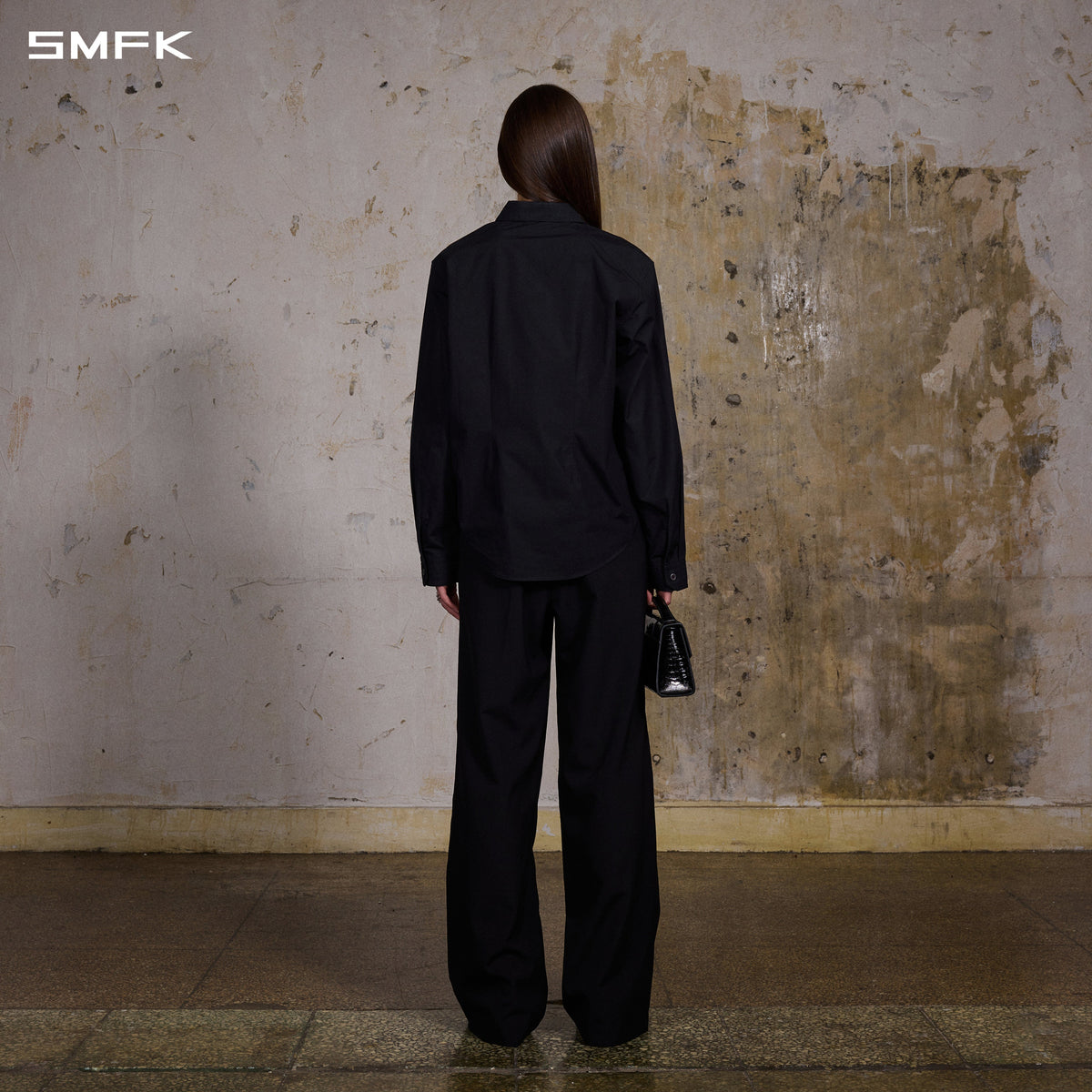 MIRAGE SIREN MIST LOOSE FORMAL PANTS/POLYESTER + WOOL/W MIDNIGHT BLACK