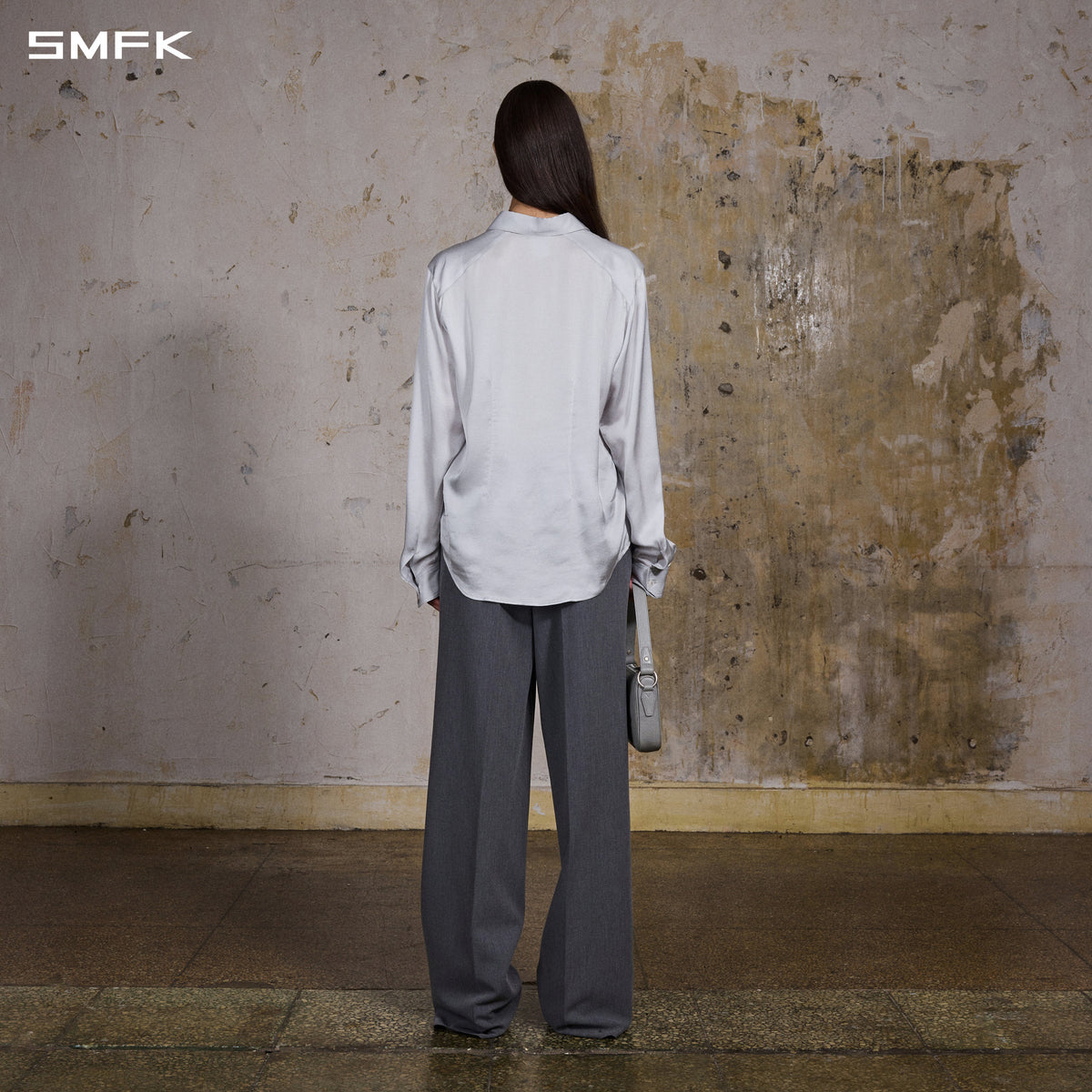 MIRAGE SIREN MIST LOOSE FORMAL PANTS/POLYESTER+VISCOSE+SPANDEX+WOOL/W GLACIER GREY