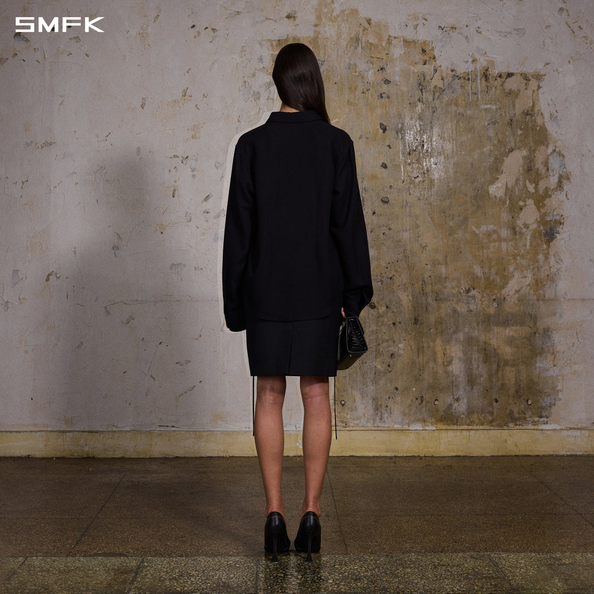 PERMANENT ELEGANT FORMAL MIDDLE SKIRT/POLYESTER+VISCOSE+WOOL MIDNIGHT BLACK