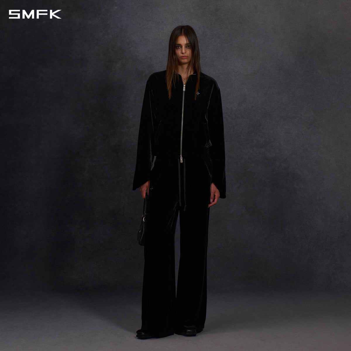 MYTH AEOLUS SYMMETRY TOWER VELVET LOOSE PANTS/SILK VELVET BLACK VELVET