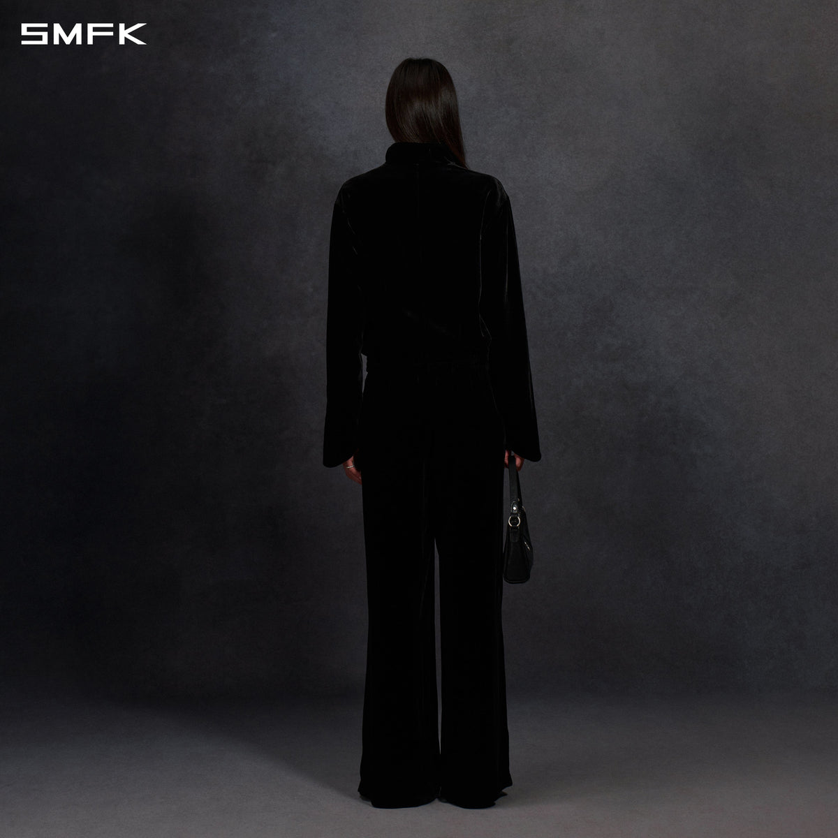 MYTH AEOLUS SYMMETRY TOWER VELVET LOOSE PANTS/SILK VELVET BLACK VELVET