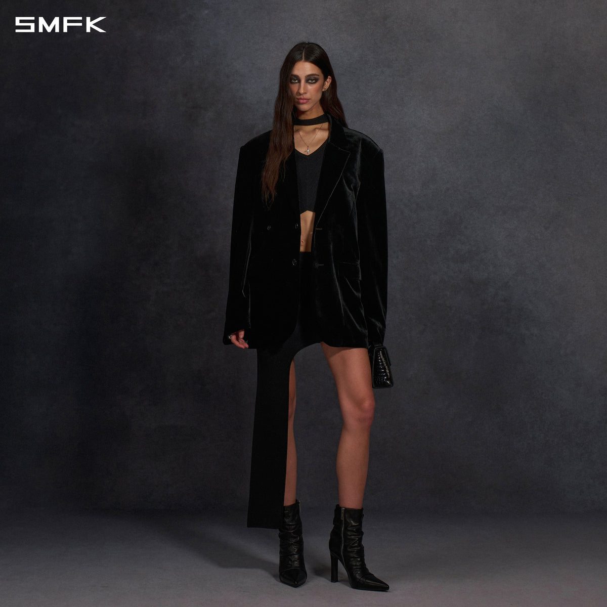 MYTH AEOLUS SYMMETRY LOOSE FORMAL SUIT/SILK VELVET/U BLACK VELVET