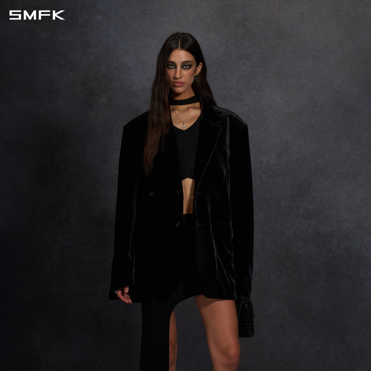 MYTH AEOLUS SYMMETRY LOOSE FORMAL SUIT/SILK VELVET/U BLACK VELVET
