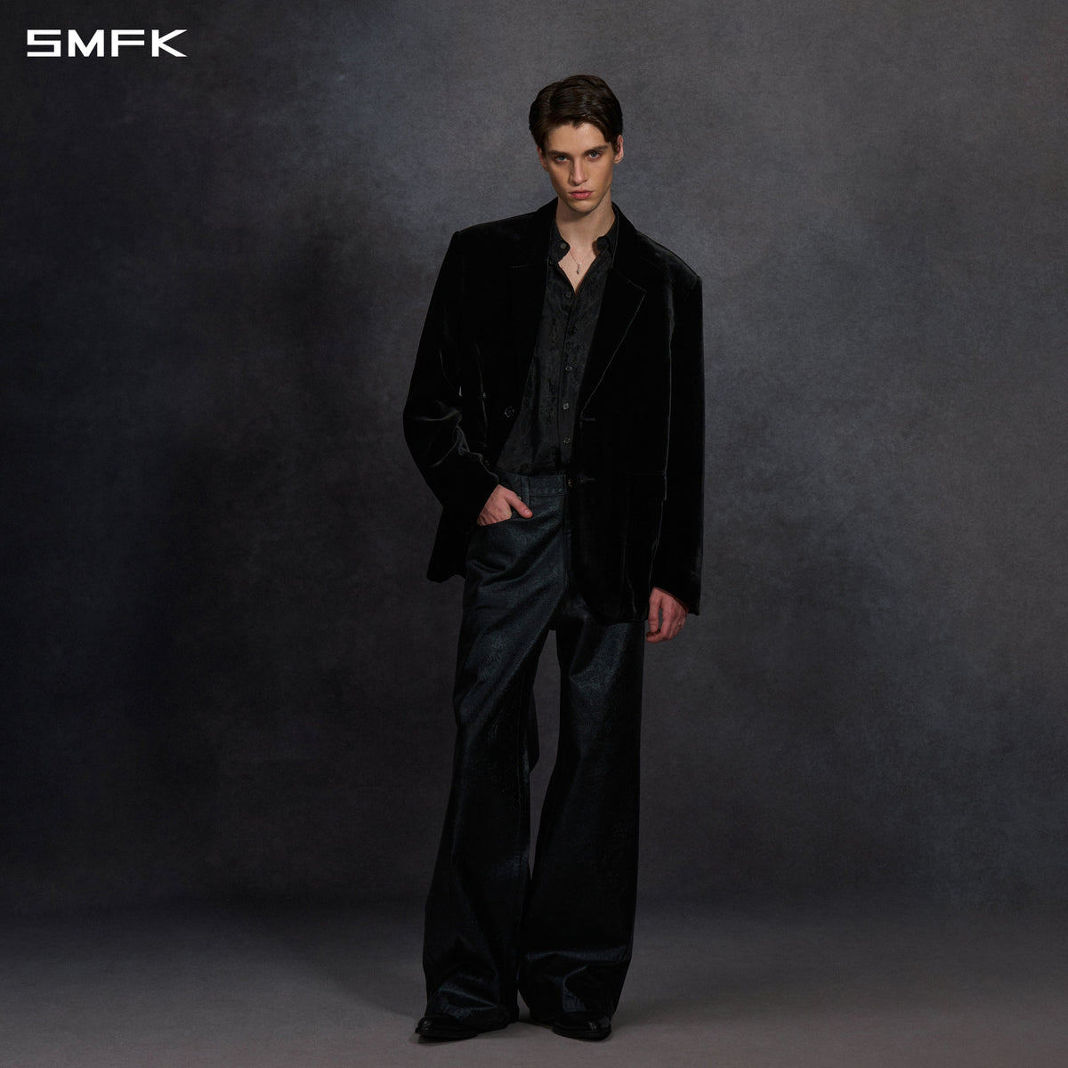 MYTH AEOLUS SYMMETRY LOOSE FORMAL SUIT/SILK VELVET/U BLACK VELVET