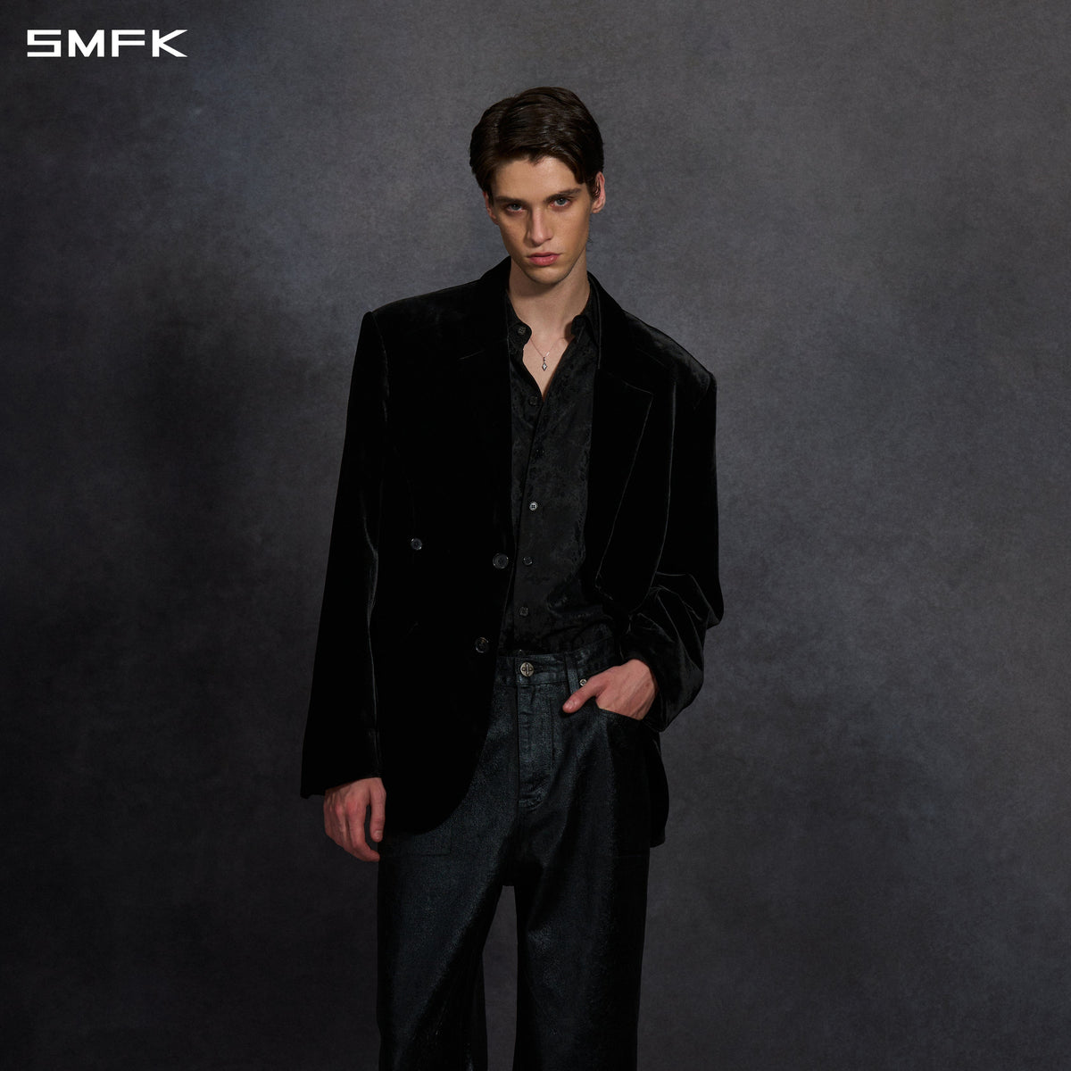 MYTH AEOLUS SYMMETRY LOOSE FORMAL SUIT/SILK VELVET/U BLACK VELVET