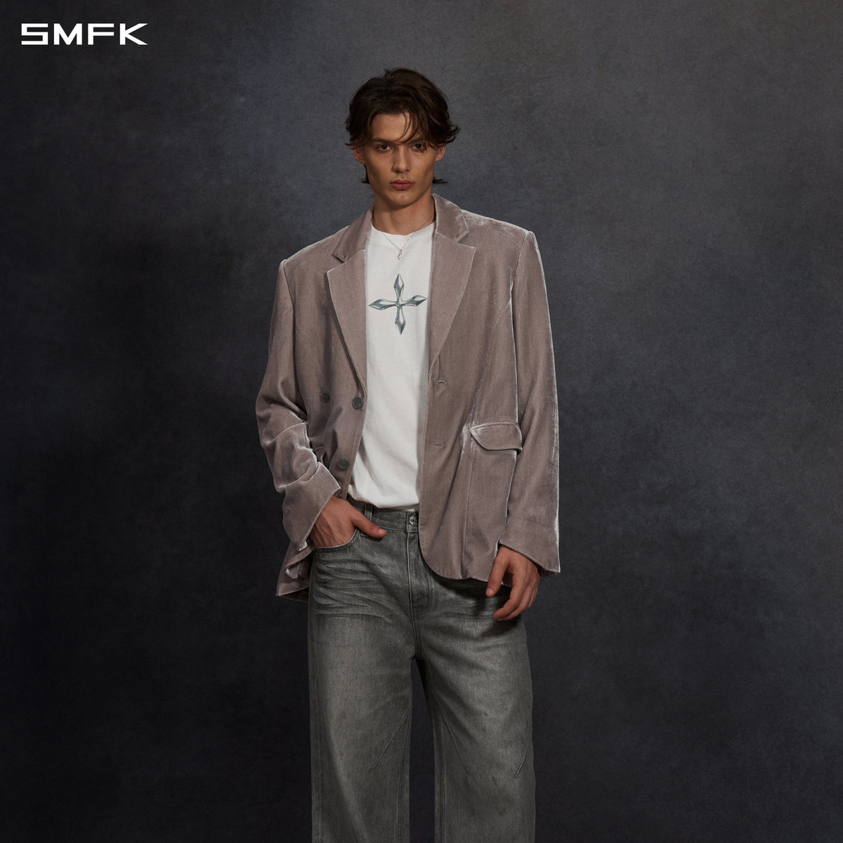 MYTH AEOLUS SYMMETRY LOOSE FORMAL SUIT/SILK VELVET/U SLIVER VELVET