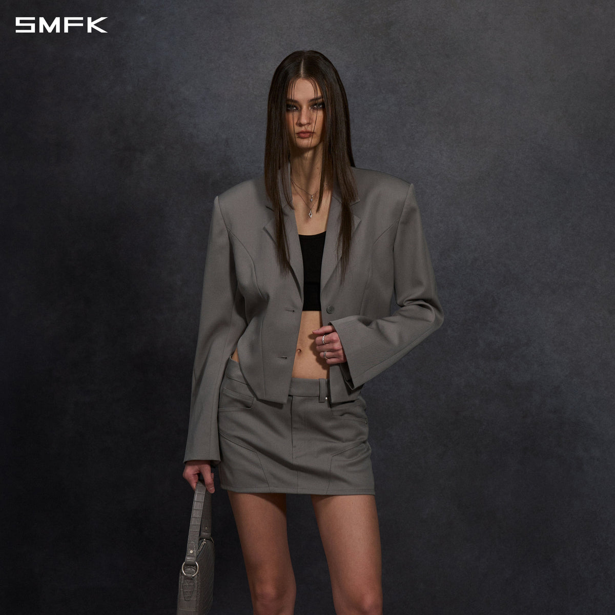 MYTH AEOLUS SYMMETRY CUT FORMAL SHORT SUIT/WOOL MIST GREY