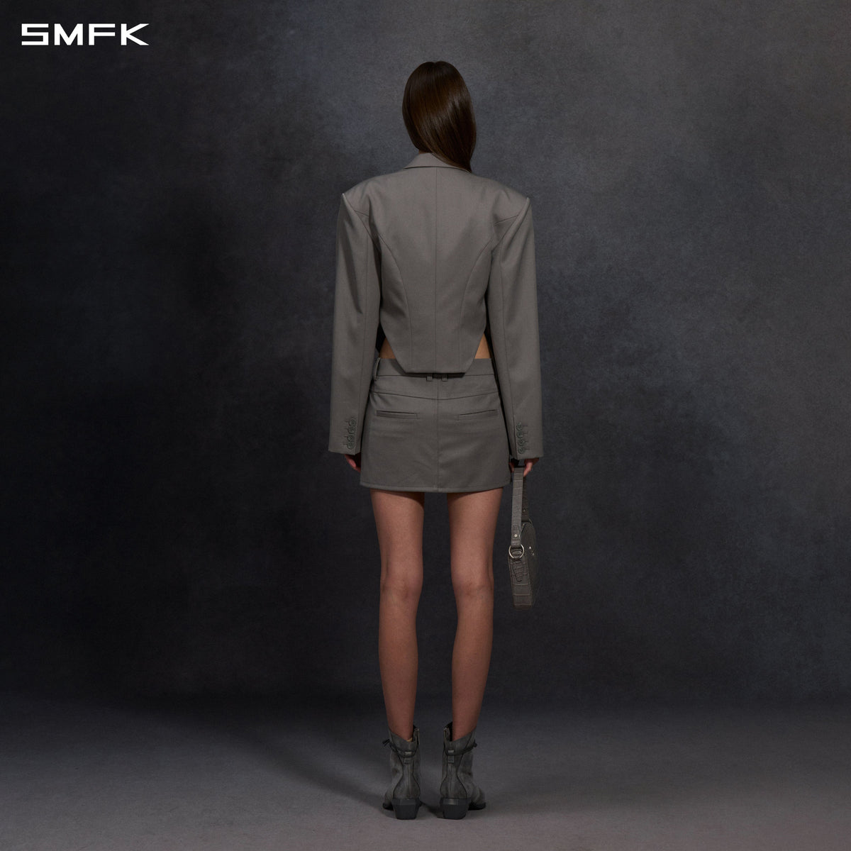 MYTH AEOLUS SYMMETRY CUT FORMAL SHORT SUIT/WOOL MIST GREY