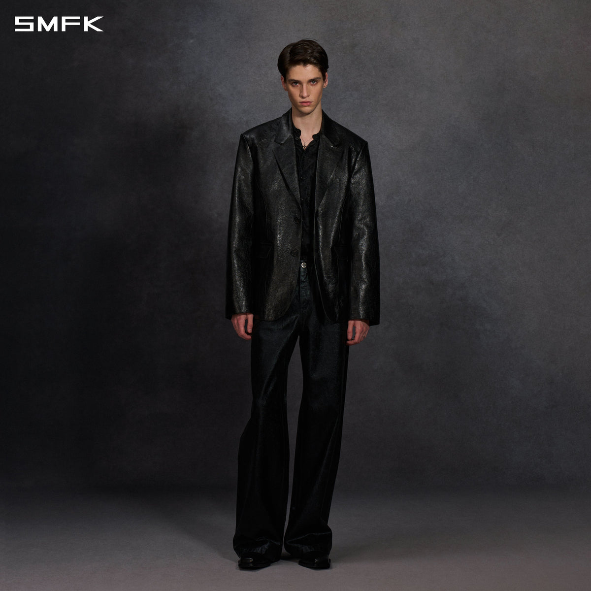 MYTH AEOLUS SYMMETRY LOOSE CHINESE FORMAL SUIT/LINEN/U MIDNIGHT BLACK
