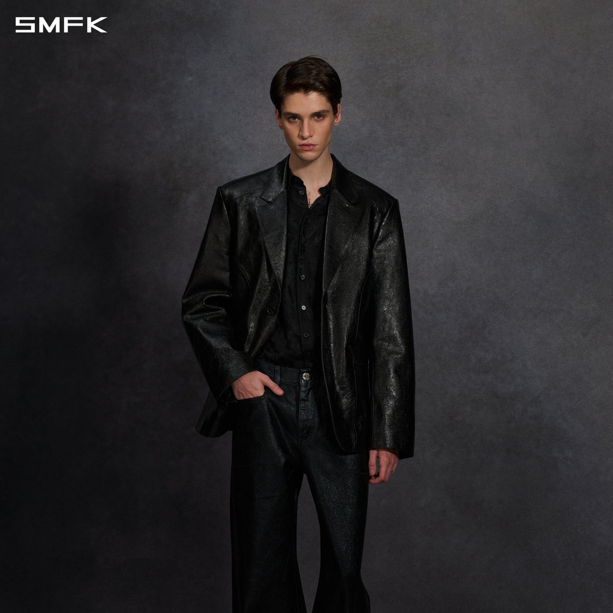 MYTH AEOLUS SYMMETRY LOOSE CHINESE FORMAL SUIT/LINEN/U MIDNIGHT BLACK