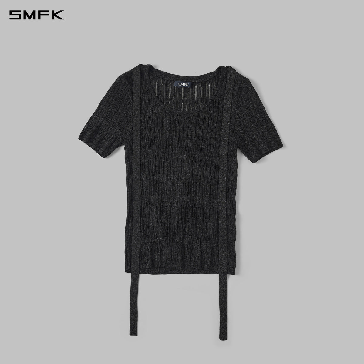 MYTH AEOLUS AURORA EVENING SLIM COLLAR KNIT TEE/METALLIC YARN AURORA BLACK