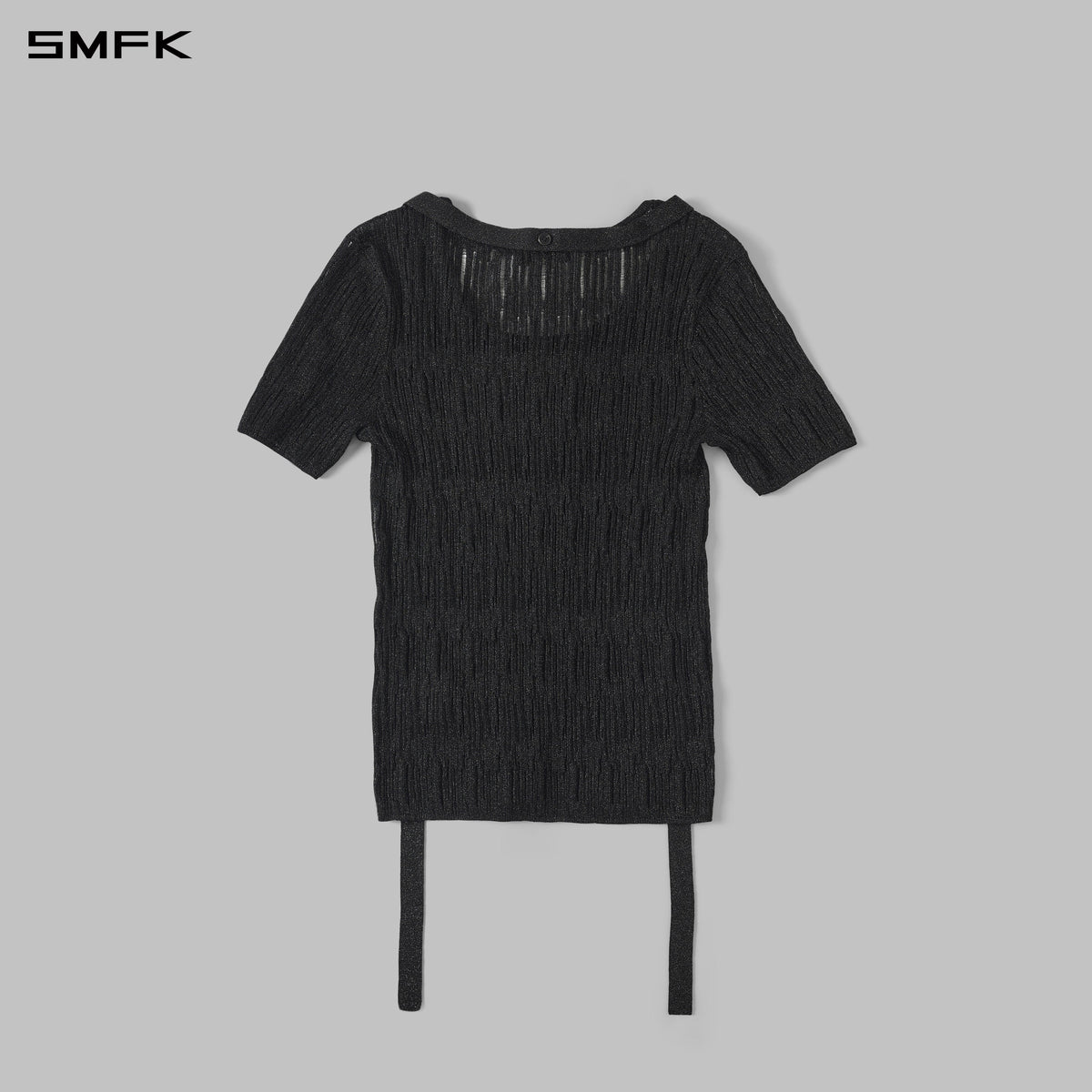 MYTH AEOLUS AURORA EVENING SLIM COLLAR KNIT TEE/METALLIC YARN AURORA BLACK