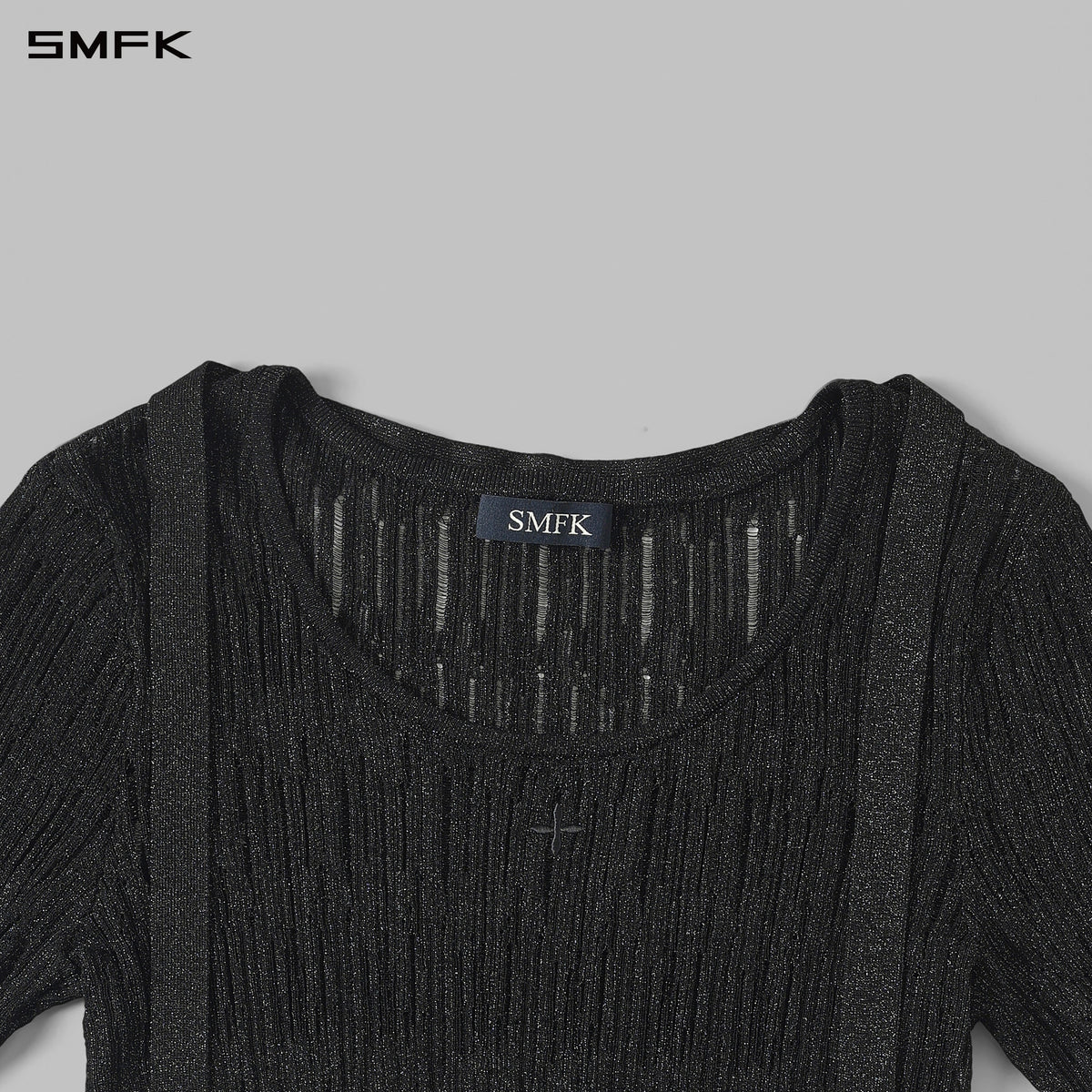MYTH AEOLUS AURORA EVENING SLIM COLLAR KNIT TEE/METALLIC YARN AURORA BLACK