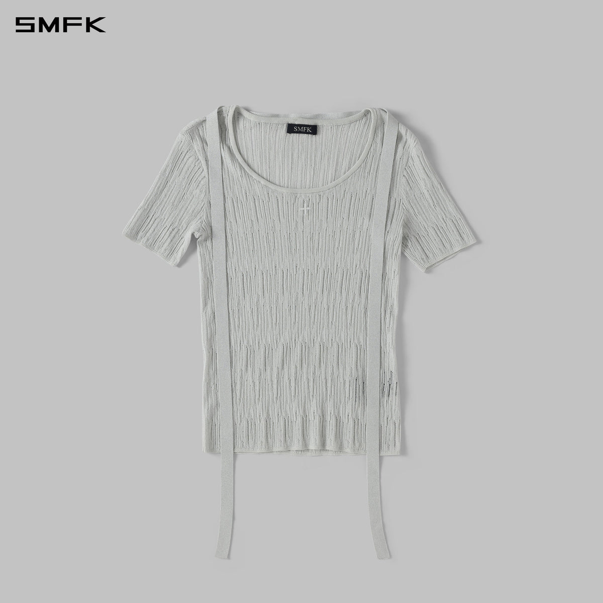 MYTH AEOLUS AURORA EVENING SLIM COLLAR KNIT TEE/METALLIC YARN AURORA SLIVER