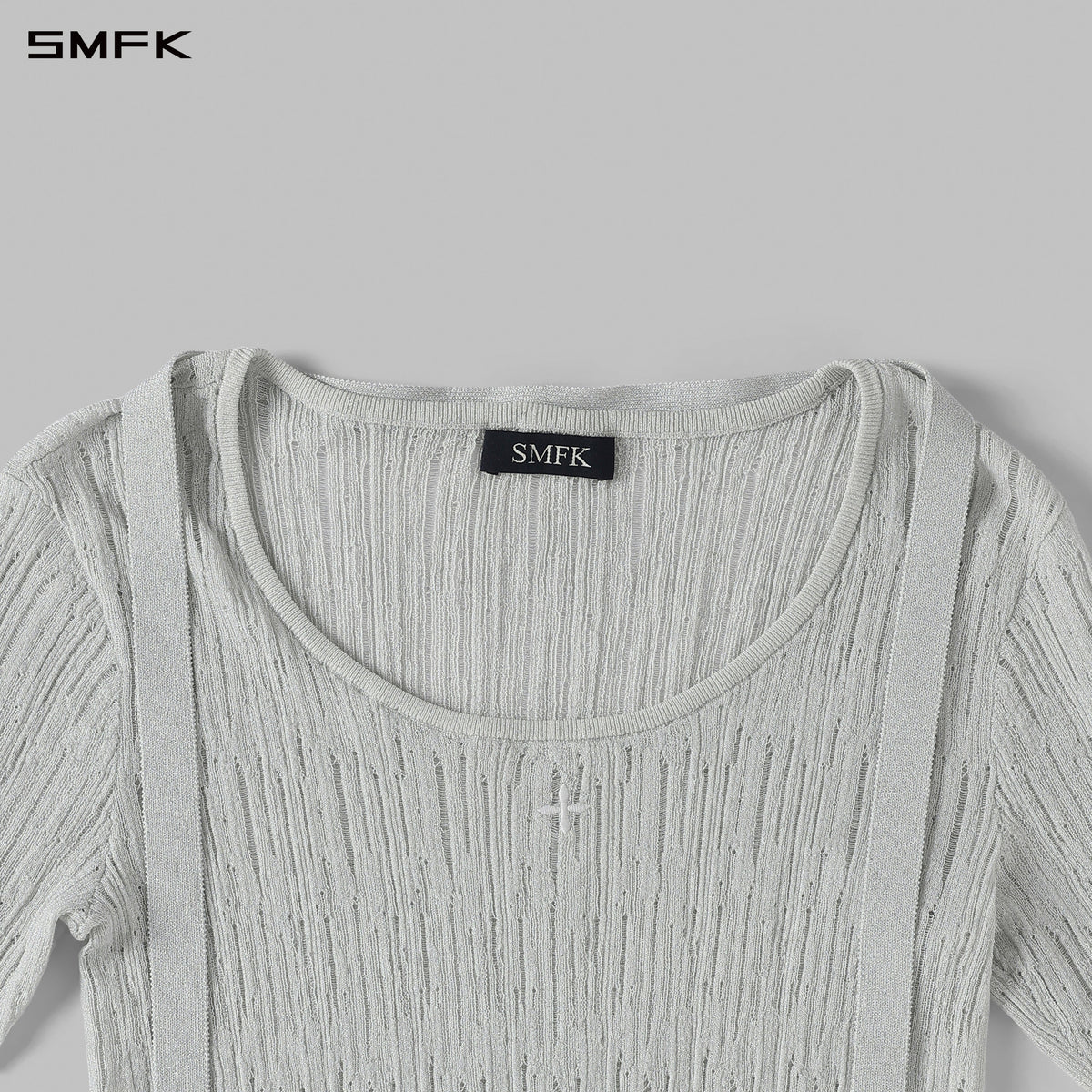 MYTH AEOLUS AURORA EVENING SLIM COLLAR KNIT TEE/METALLIC YARN AURORA SLIVER